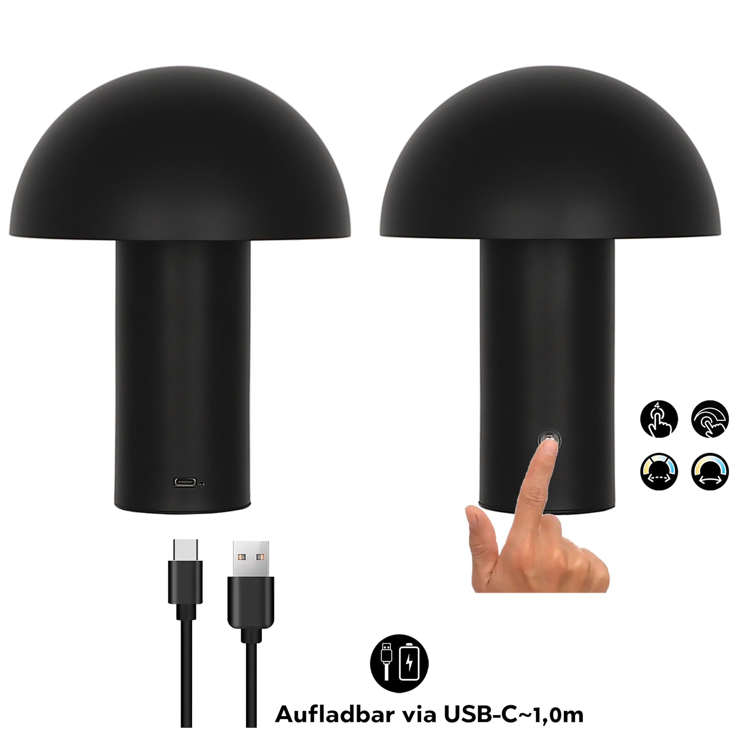 s.Oliver LED Tischleuchte »Hillu« LED-Modul 1 Stk. warmweiß - kaltweiß dimmbar, Typ-C-Ladekabel, CCT, Akku, Tischlampe kabellos, Akkulampe