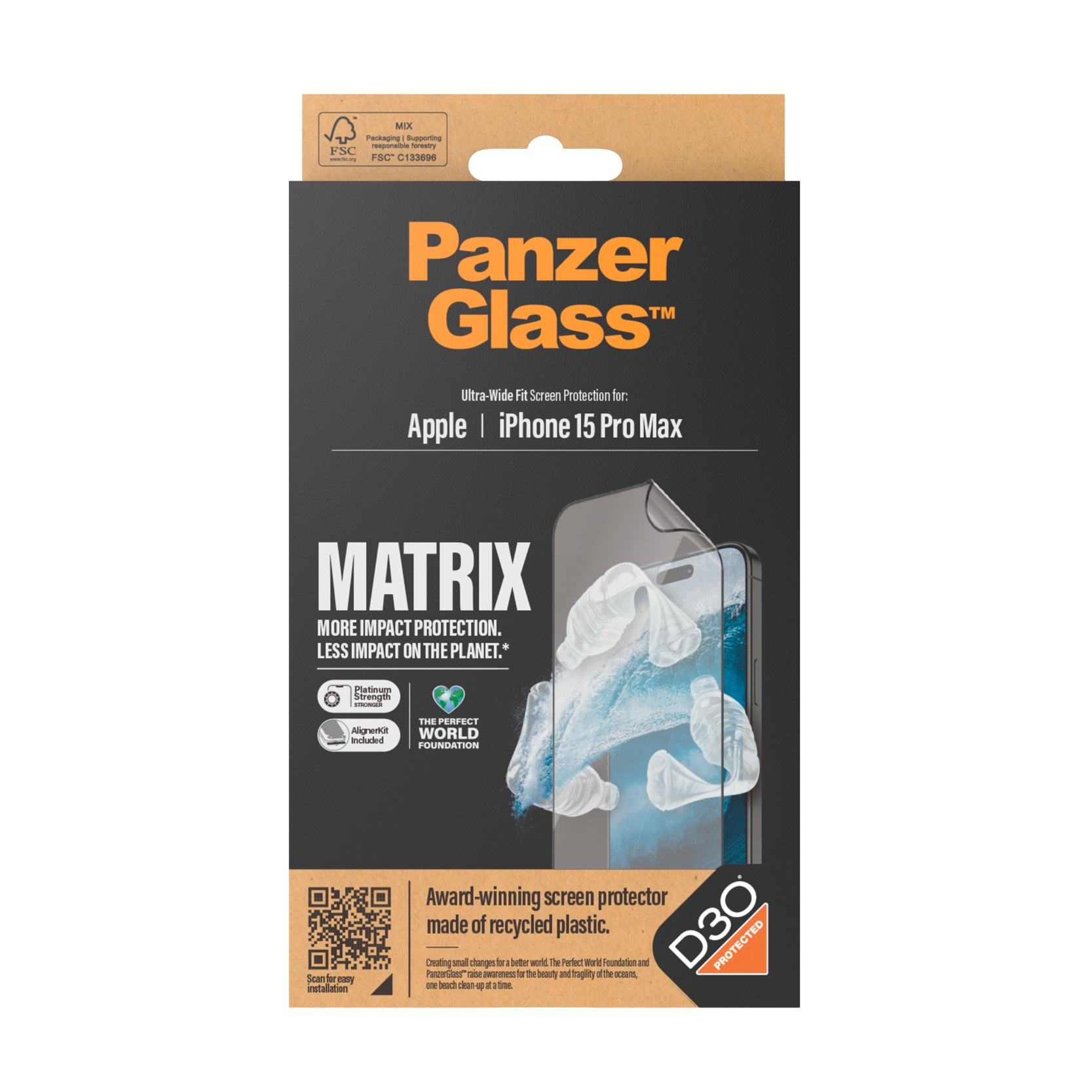 PanzerGlass Displayschutzfolie »MATRIX Protection Film mit D3O«, für iPhone 15 Pro Max, Ultra Wide Fit