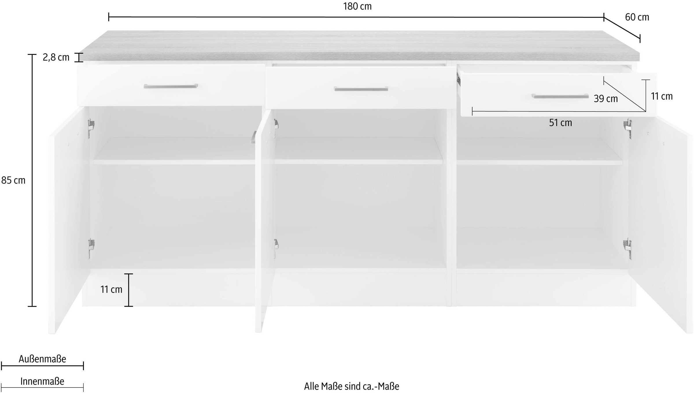 KOCHSTATION Unterschrank »KS-Visby«, Breite 180 cm