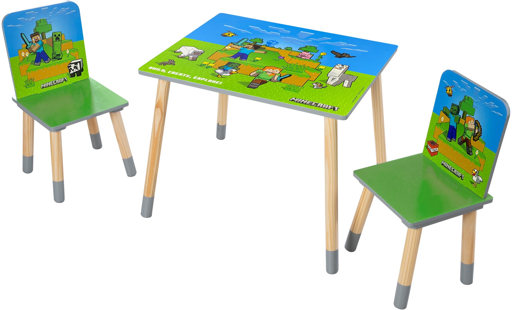 Phoenix Kindersitzgruppe »Minecraft Sitzgruppe« 3 tlg. tlg. Set Tisch mit 2 Stühlen