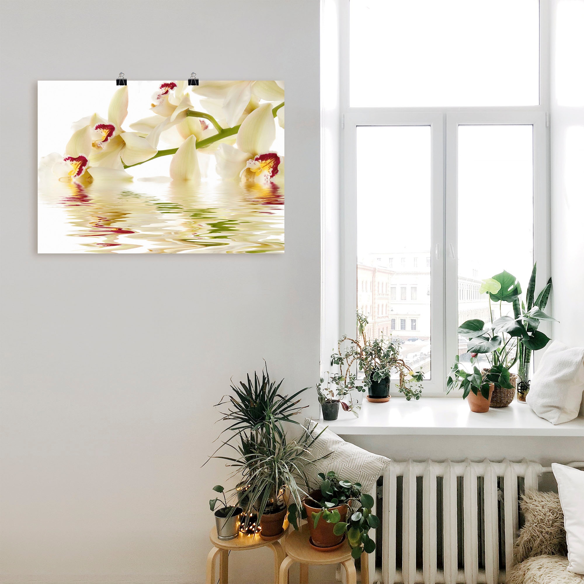Artland Wandbild »Weiße Orchidee mit Wasserreflektion« Blumen 1 Stk. tlg. als Leinwandbild, Poster in verschied. Größen