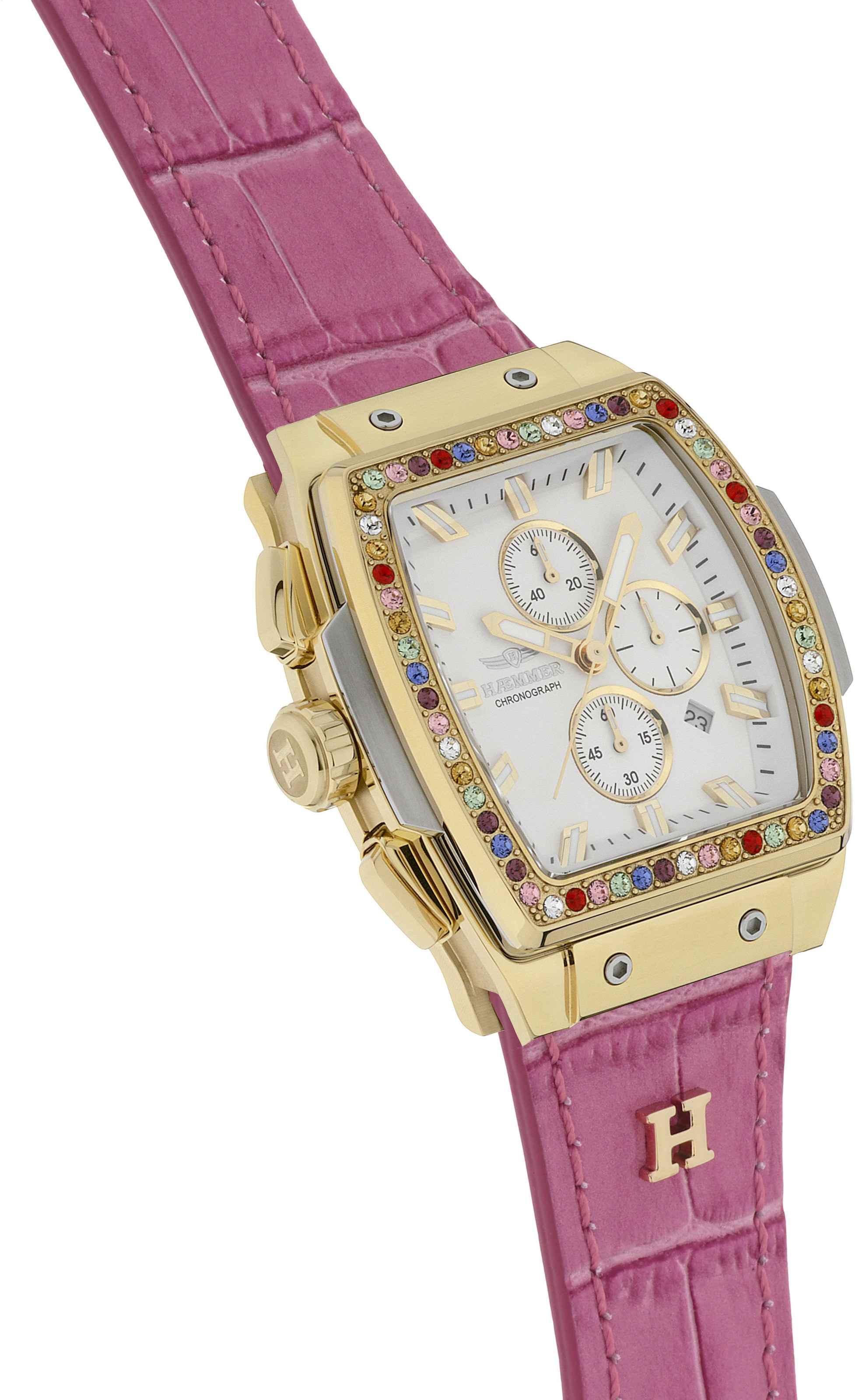 HAEMMER GERMANY Chronograph »TONNEAU«, Quarzuhr, Armbanduhr,Damenuhr,Lederarmband,digital,Datum,Stoppfunktion