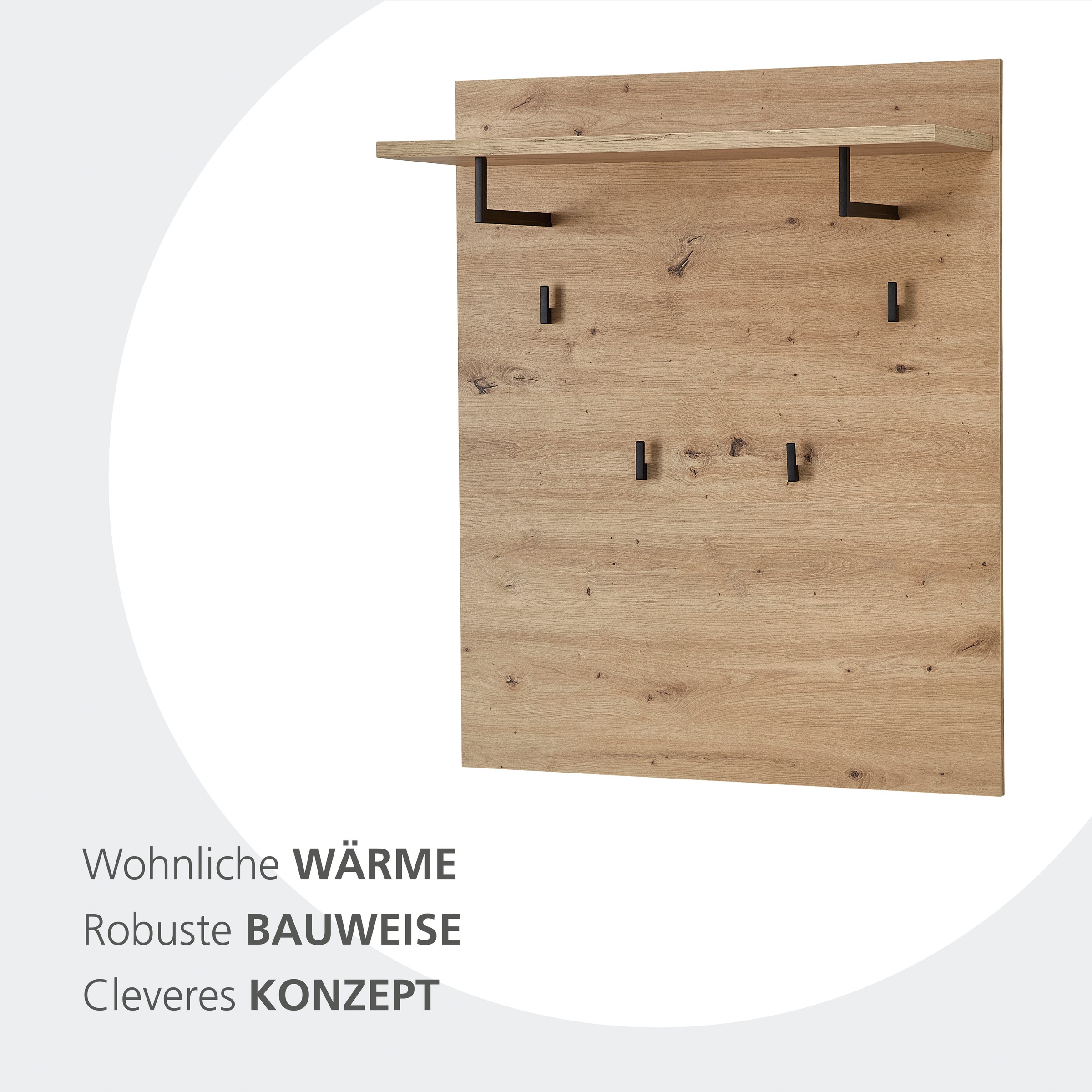 OTTO home Regal »Bergen Garderobenpaneel, 80x100x30cm (B/H/T)« 1 Stk. tlg. 4 Haken, Ablage, Kleiderstange