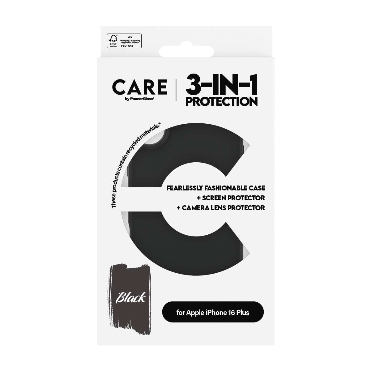 CARE by PanzerGlass Displayschutzglas »3-in-1 Protection, Glass, Case, Lenscover«, für Apple iPhone 16 Plus, Displayschutzfolie, Schutzfolie, Bildschirmschutz, kratz- & stoßfest