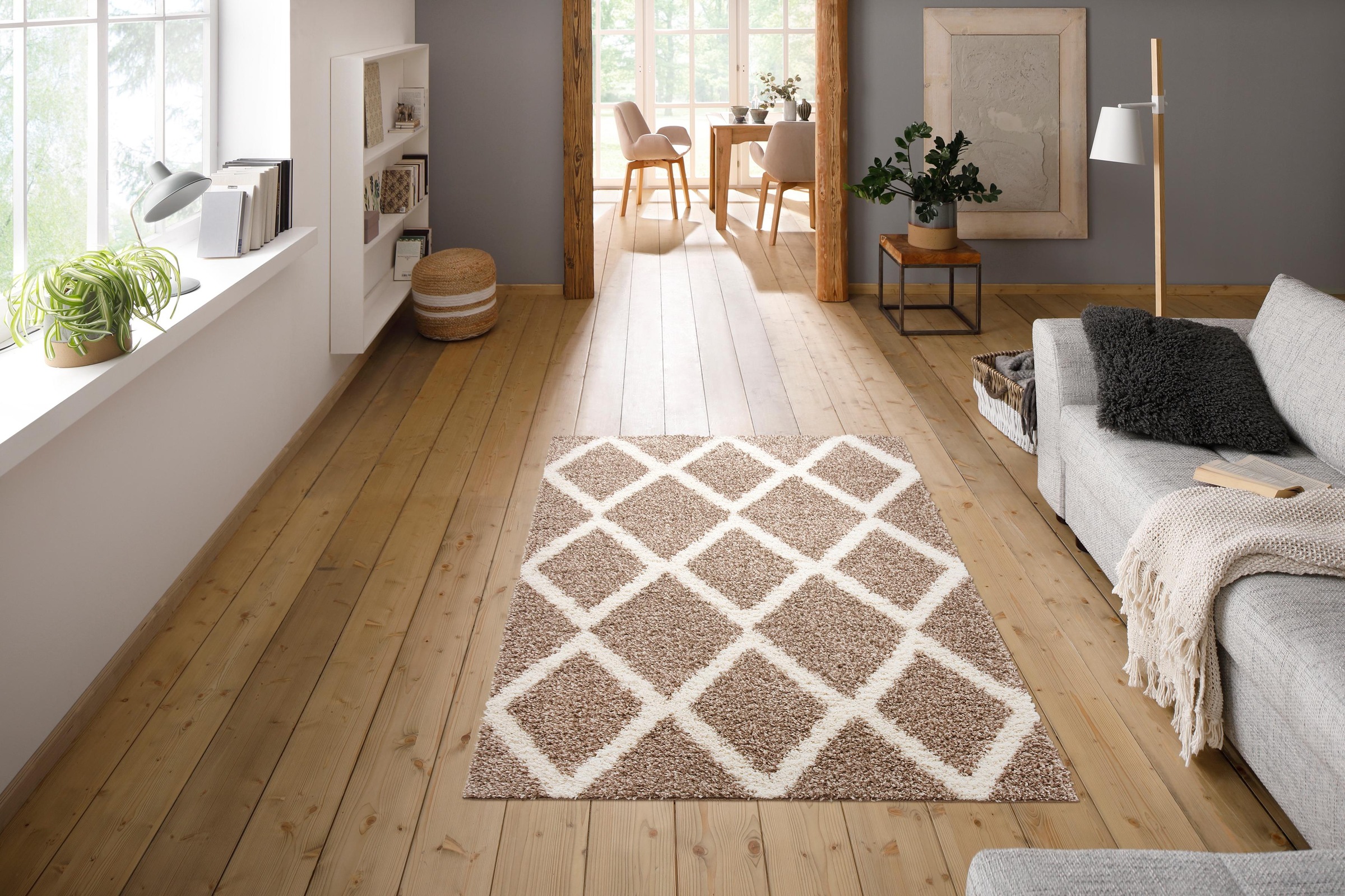 my home Hochflor-Teppich »Linz«, rechteckig, 31 mm Höhe, Rauten Design, Hochflor, besonders weicher Teppich, gewebt, rechteckig