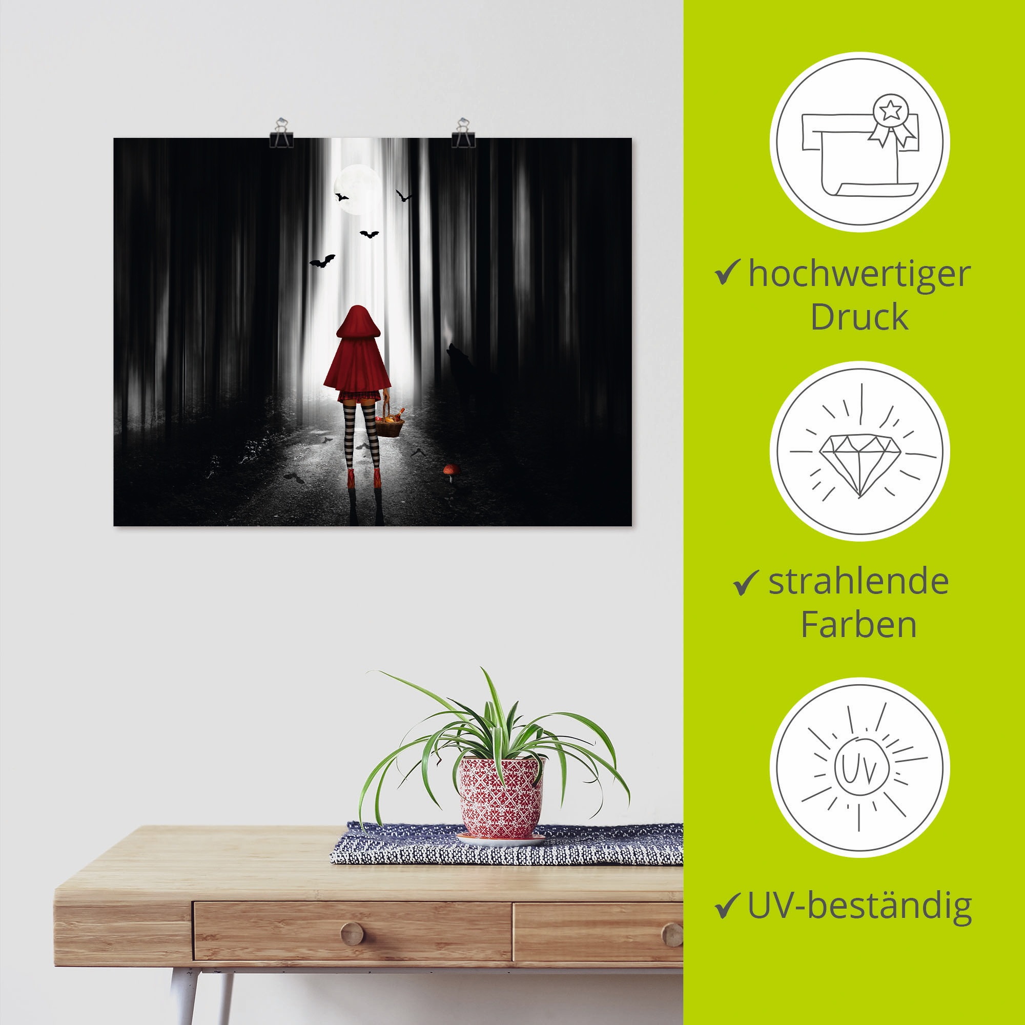 Artland Wandbild »Das Rotkäppchen auf High Heels«, Dark Fantasy, (1 St.), als Alubild, Outdoorbild, Leinwandbild, Poster in verschied. Größen
