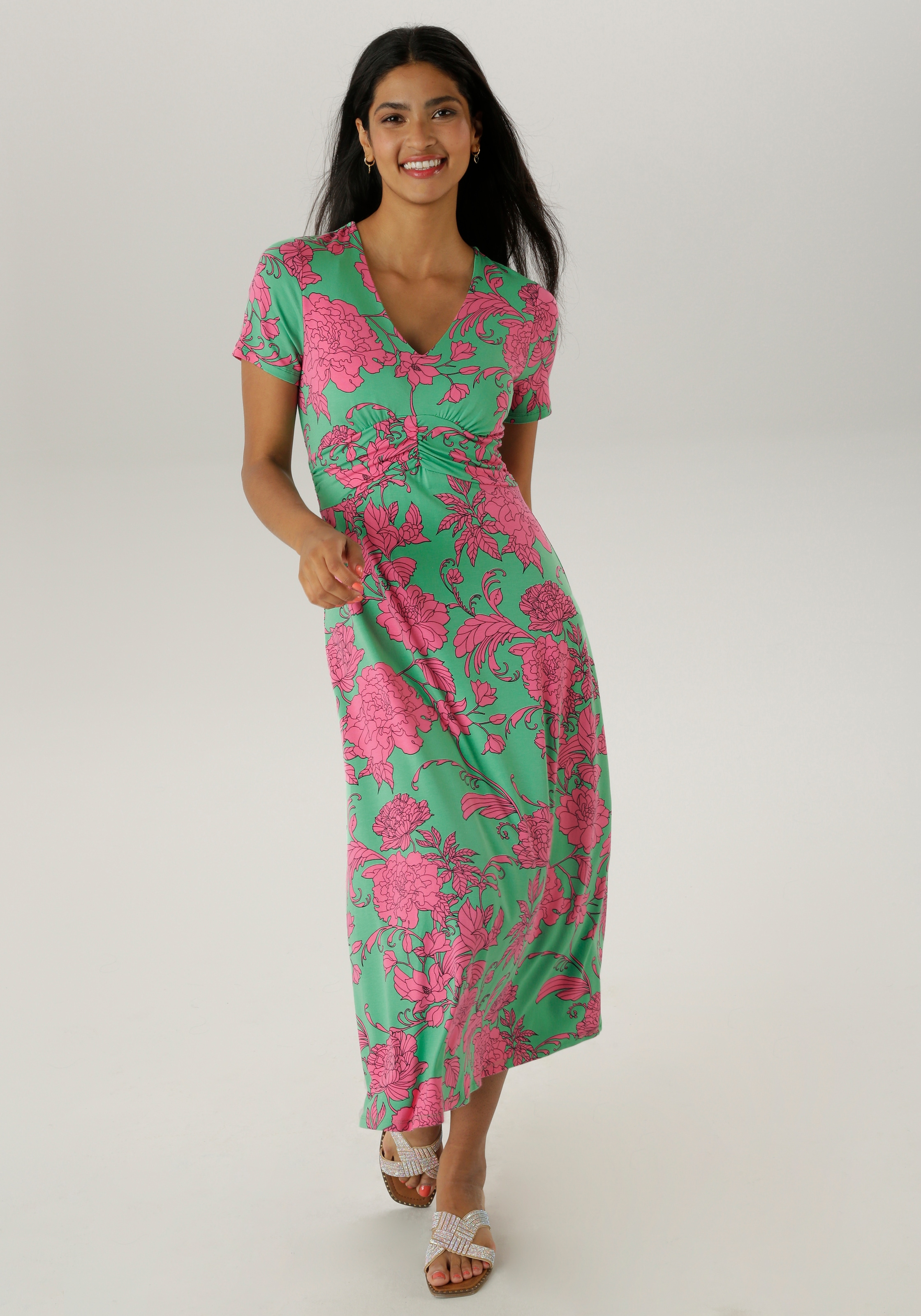 Aniston SELECTED Sommerkleid, mit abstrakten Blüten- und Blätterdruck - NEUE KOLLEKTION