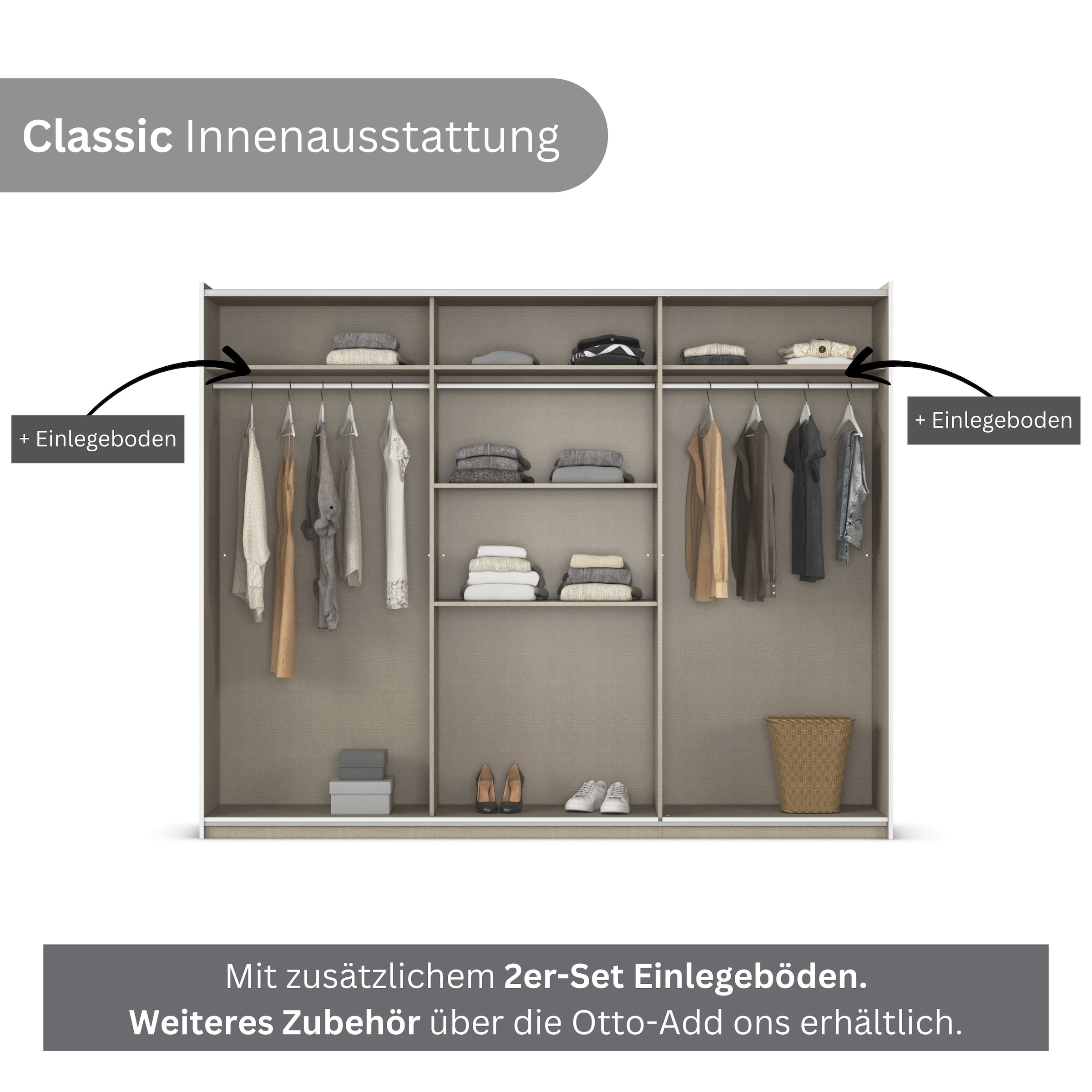 rauch Schwebetürenschrank »Kleiderschrank Schrank Garderobe Garderobenschrank Wäscheschrank NEO«, (in 3 verschiedenen Ausstattungen BASIC/CLASSIC/PREMIUM), mit großzügigem Stauraum und vielfältigen Farbkombinationen