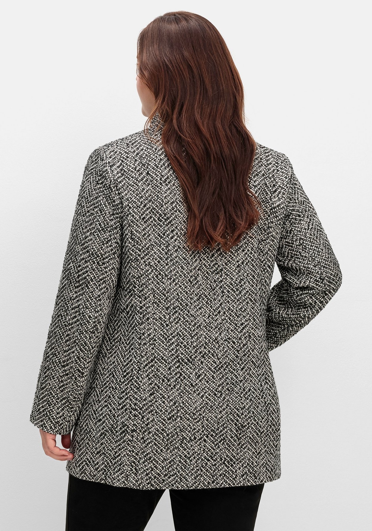 Sheego Langjacke »Bouclé-Jacke mit Stehkragen, im Fischgrätmuster«