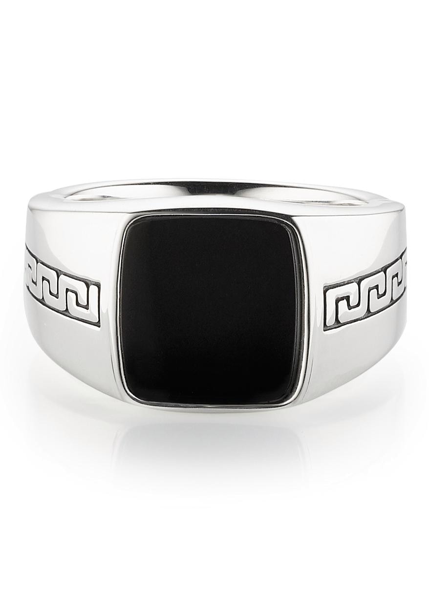 Fingerring »Schmuck Geschenk Silber 925 Herrenring Siegelring Mäander Onyx«, mit Onyx