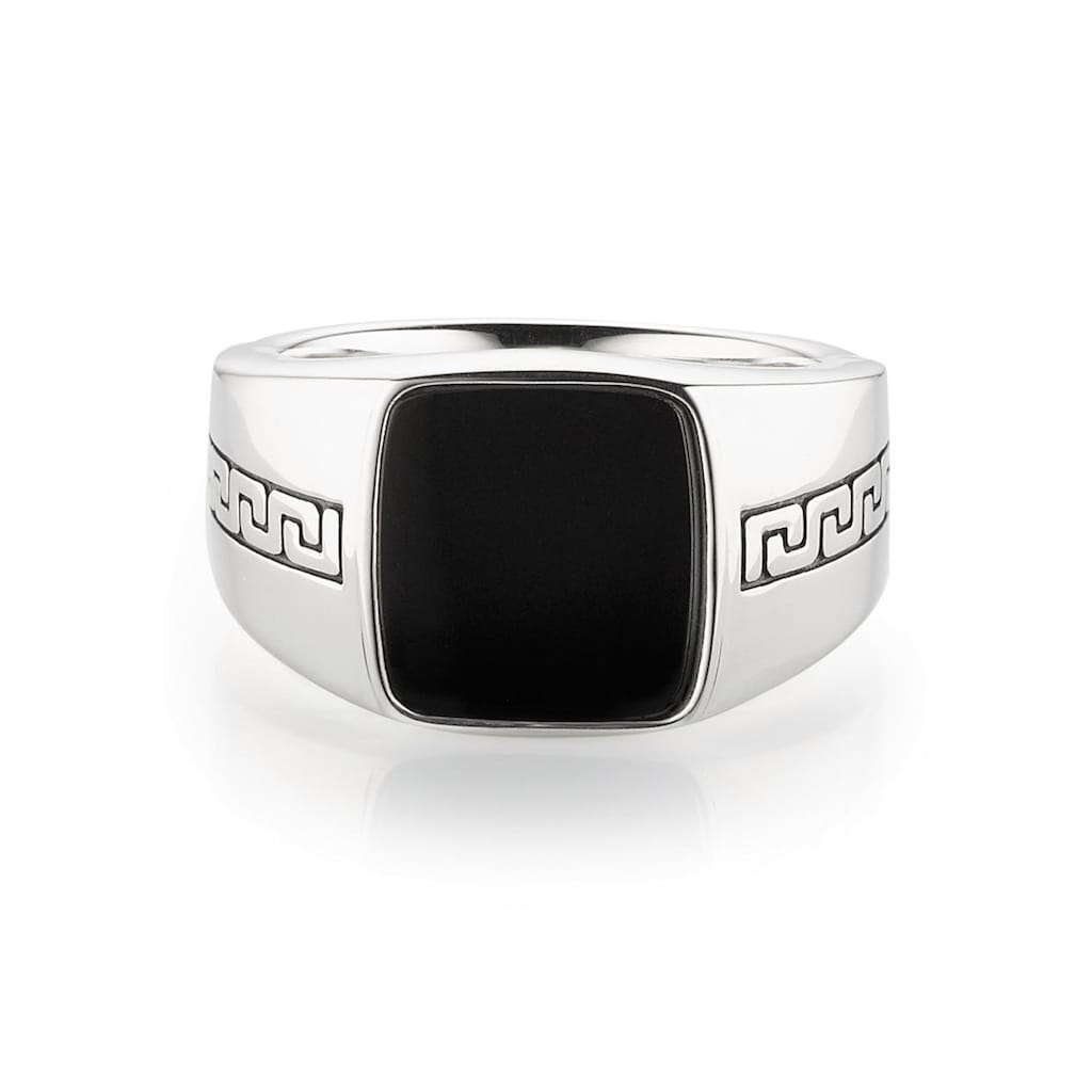 Bruno Banani Fingerring »Schmuck Geschenk Silber 925 Herrenring Siegelring Mäander Onyx«