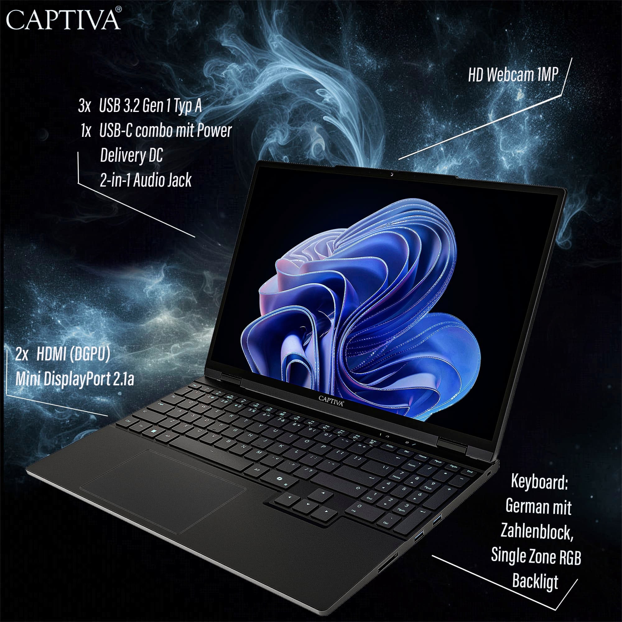 CAPTIVA Gaming-Notebook »Highend Gaming R10-1019GE« 38,9 cm / 15,3 ″ AMD Ryzen 7 GeForce RTX 5070 500 GB SSD