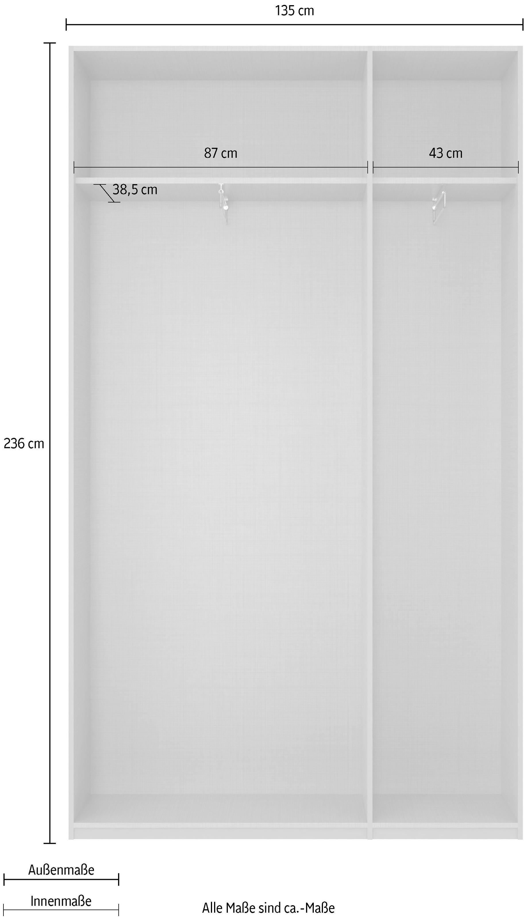 Wimex Kleiderschrank »Mugano,in 8 Breiten,3 Höhen,2 Tiefen, viele Farben, Made in Germany«, (in Basic oder Premium Ausstattung mit 2 weiteren Einlegeböden), mit langen oder kurzen Griffen aus Metall, mit oder ohne Spiegel