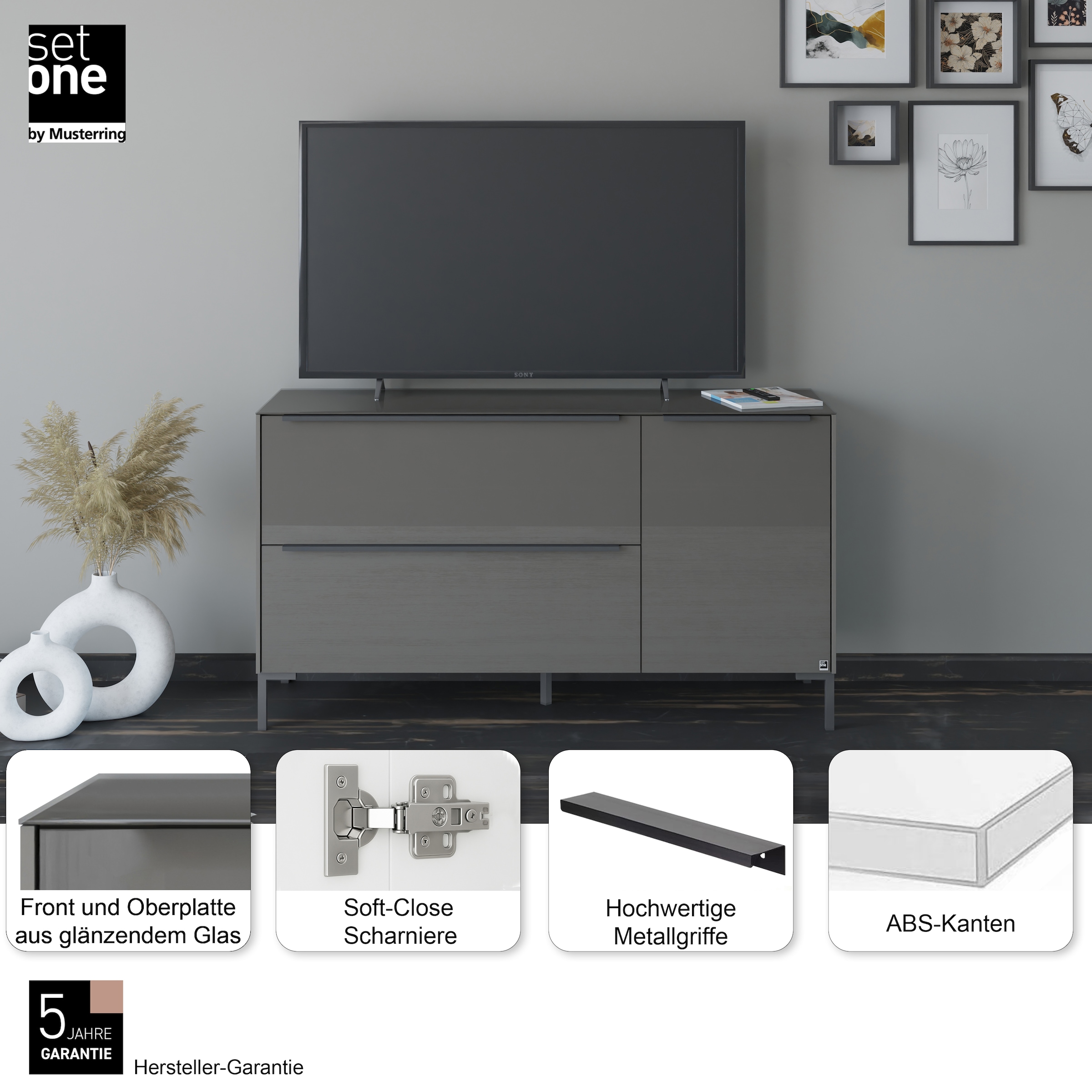 set one by Musterring Lowboard »Reno« 1 Stk. tlg. Mit Winkelfuß in diversen Farben, 77 cm Höhe & Farbauswahl