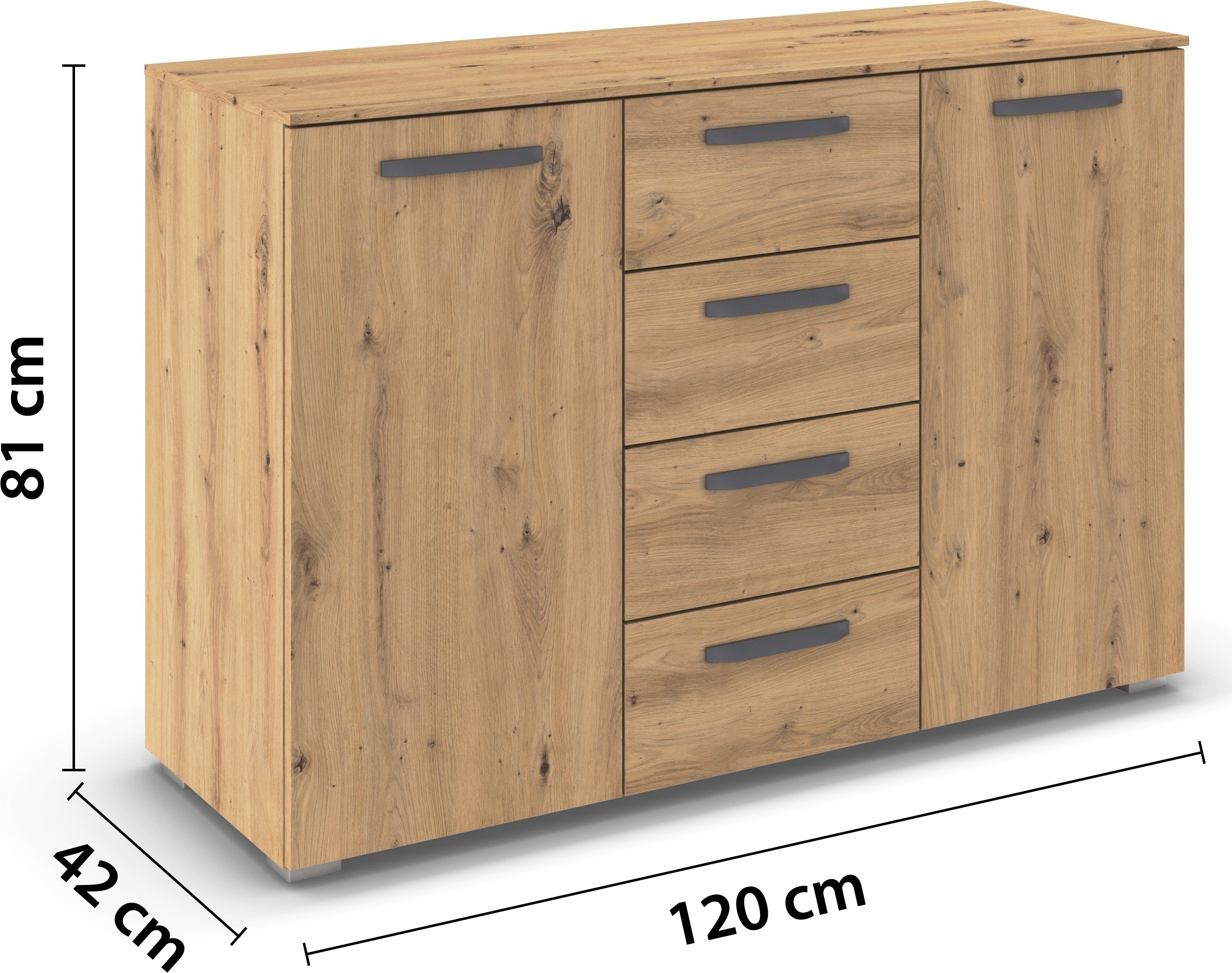 rauch Kombikommode »Sideboard Schubladenkommode OTELI mit Dekor- und Hochglanzfront« Breite 120 cm inkl. Soft-Close-Funktion,  vier große Schubladen und 2 Türen, mit 4 Einlegeböden MADE IN GERMANY