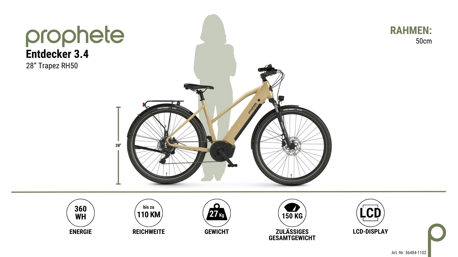 Prophete E-Bike »Entdecker 3.4«, 8 Gang, Shimano, Mittelmotor 250 W, Pedelec, Elektrofahrrad für Damen