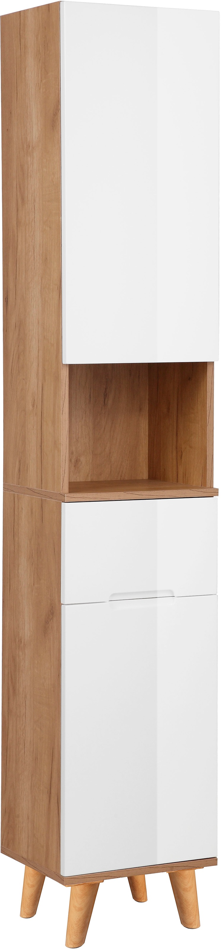 welltime Hochschrank »Lund Badschrank skandinavisches Design mit viel Stauraum«, Badmöbel, 2 Türen und 1 Schublade, Breite 35cm