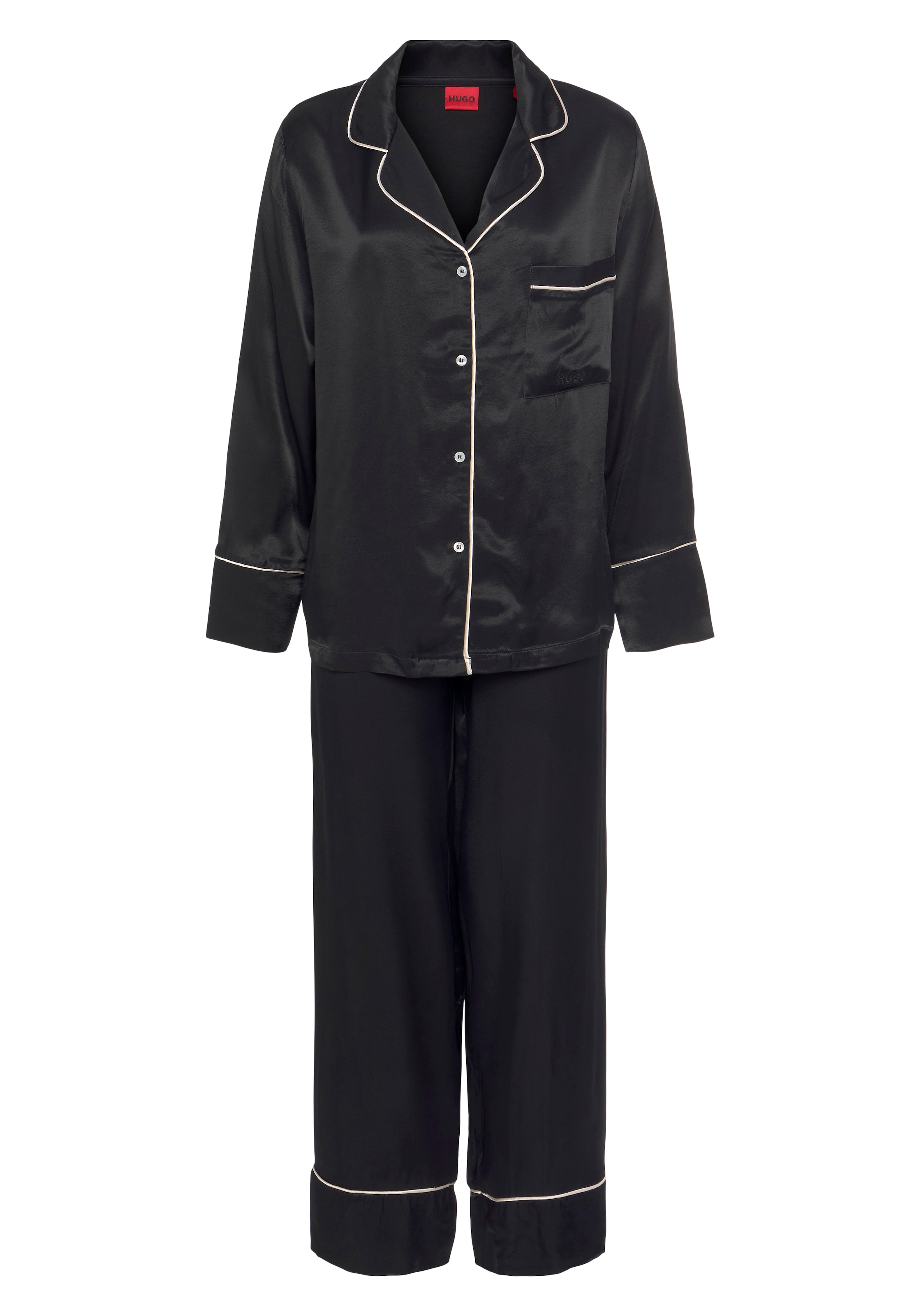 HUGO Pyjama ♕ bei mit GIFT Paspeln »SATINA_PYJAMA S«, kontrastfarbenen