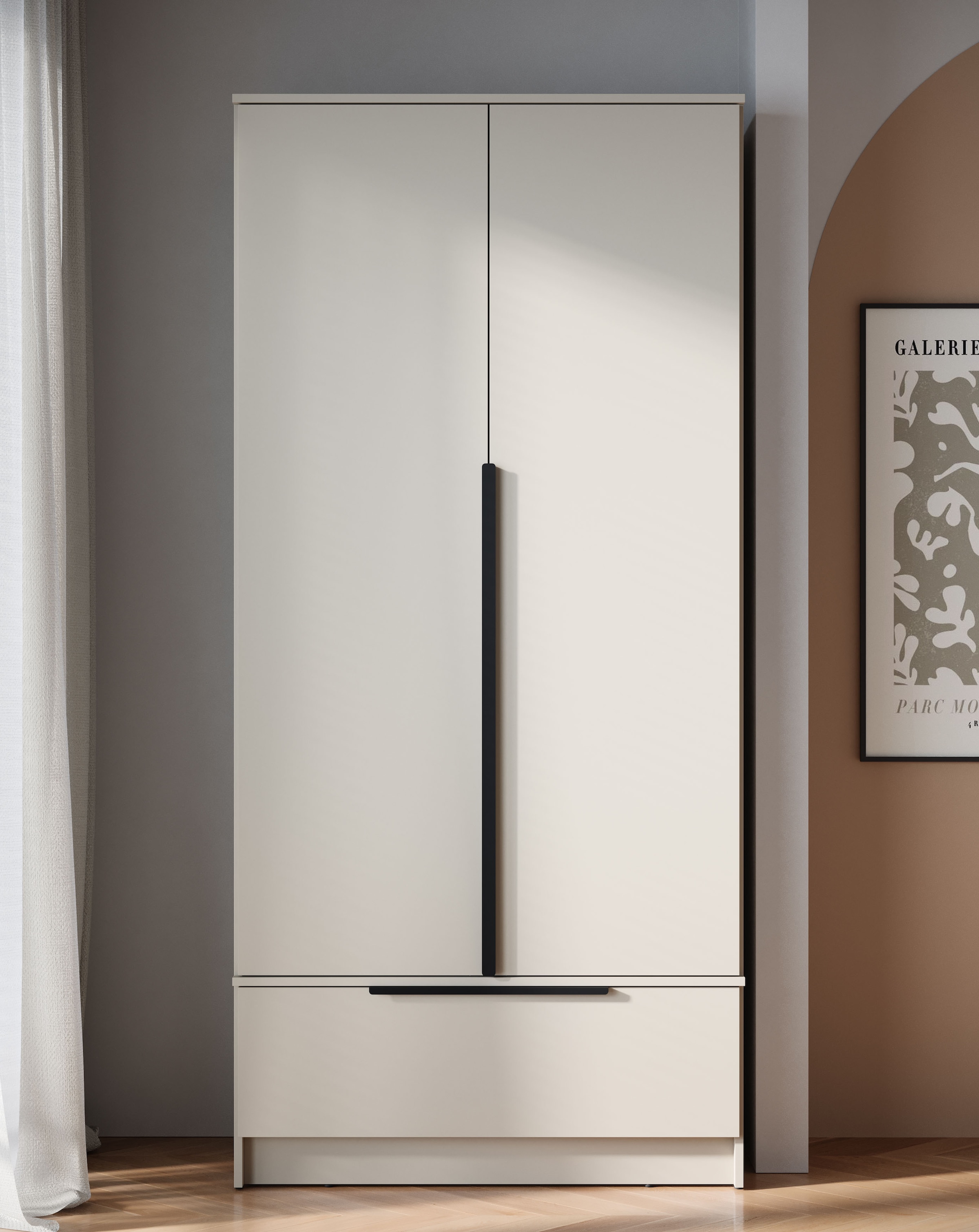 Home affaire Kleiderschrank »Spirit Kleiderschrank mit Schublade und Stauraum« Mit schwarzen Metallgriffen und 2 Kleiderstangen