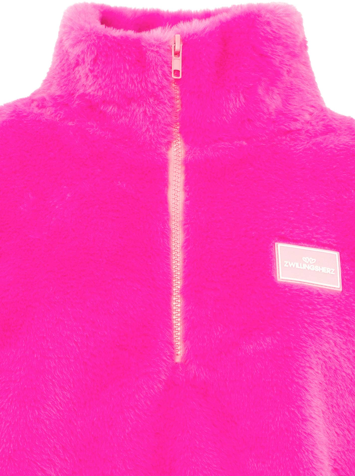 Zwillingsherz Troyer »"ZH"« Fake Fur Optik, Stehkragen mit pinkem Reißverschluss und Patch