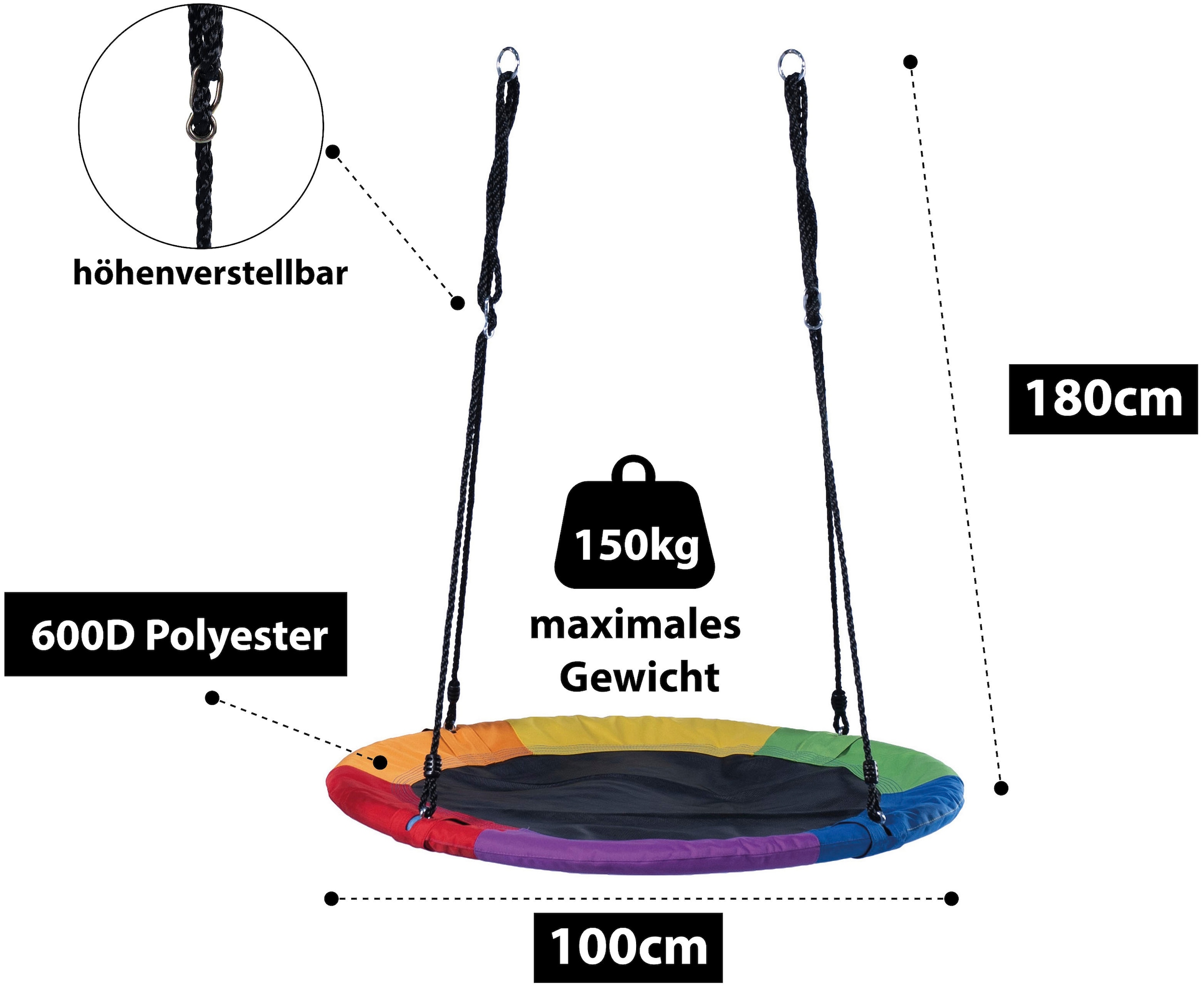 SANDORA Nestschaukel-Sitz, 100 cm Ø, bunt, max. Belastbarkeit: 150 kg