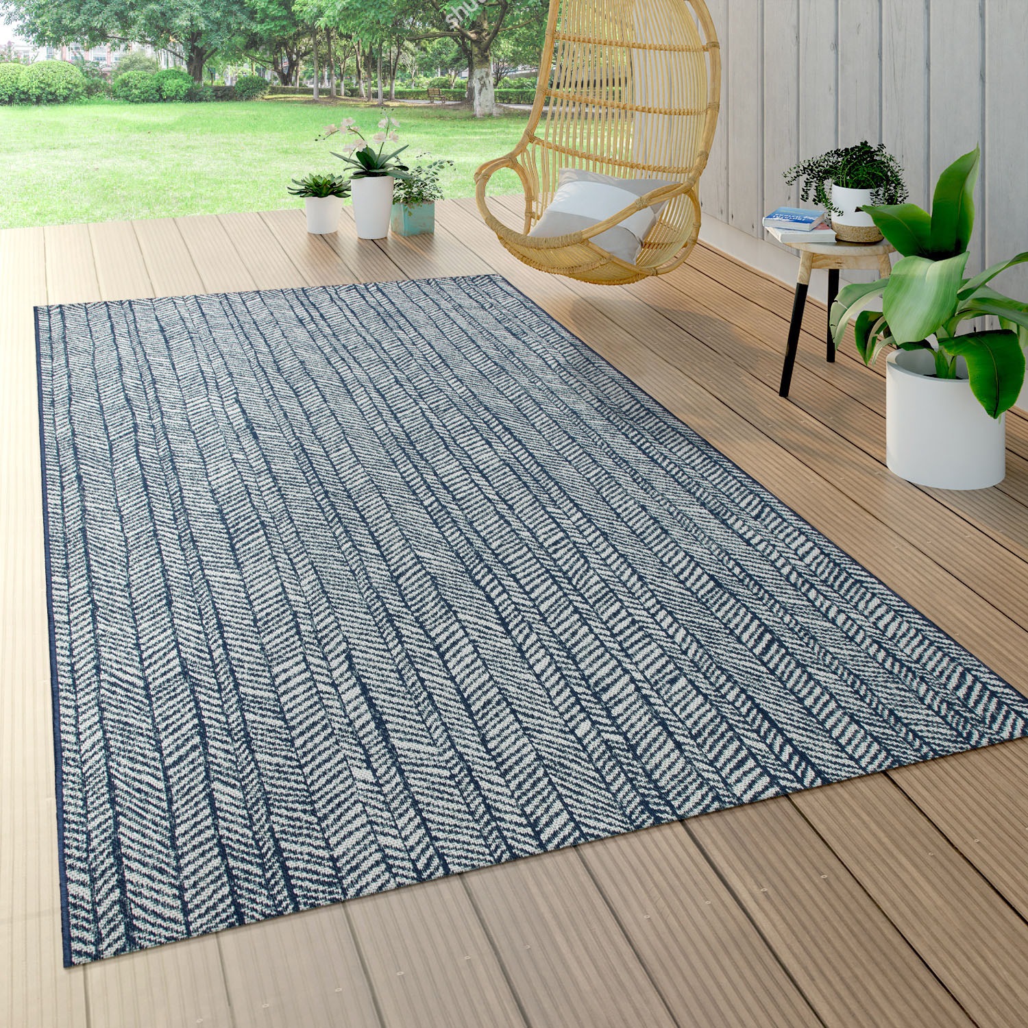 Paco Home Teppich »Ostende 542«, rechteckig, 4 mm Höhe, Flachgewebe, modernes Design, In- und Outdoor geeignet, Wohnzimmer