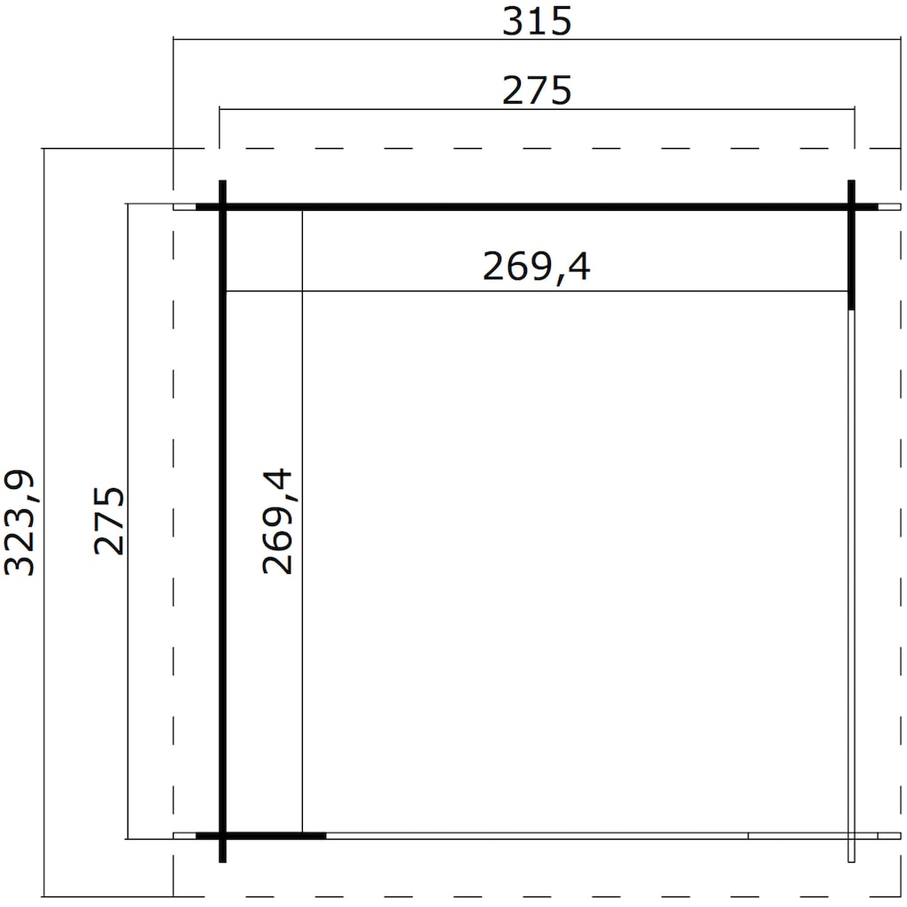 LASITA MAJA Gartenhaus »Unterstand/Lounge Buffalo 275«, Unterstand / Lounge 28mm, Fundamentmass 2750x2750, Naturbelassen