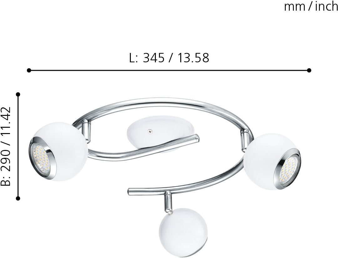 EGLO Deckenspot »BIMEDA Deckenstrahler, GU10, IP20, Stahl, Deckenlampe, Wohnzimmerlampe«, 3 flammig, Leuchtmittel LED-Board-GU10 | LED wechselbar, Spot, Schlafzimmerlampe, L29 x H34,5 cm, weiß, chrom, 3X2,8W inkl.