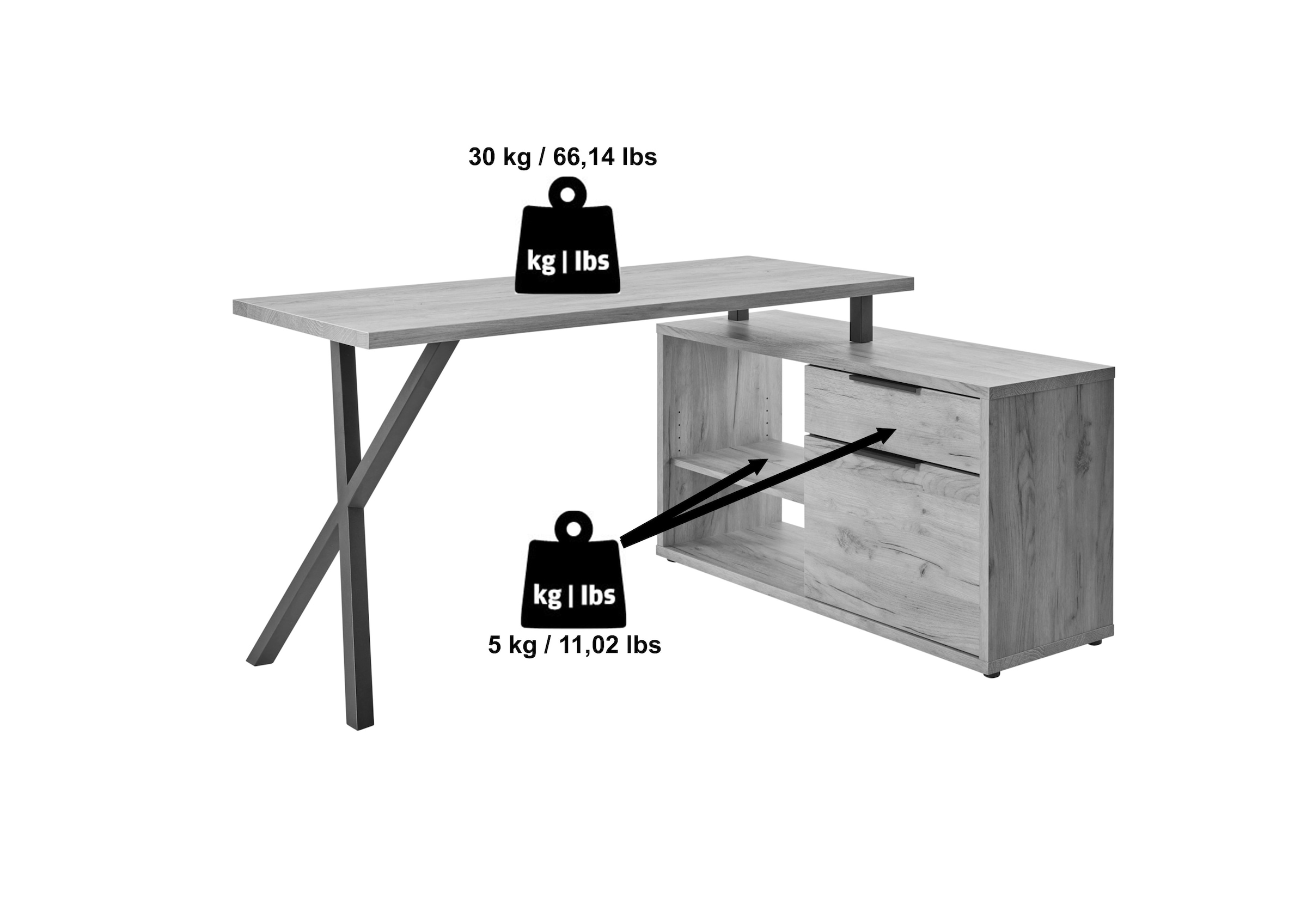 Jahnke Schreibtisch »X-TRA C 145 E«, (1 St.), Eckschreibtisch, wechselseitig montierbar, X-Gestell