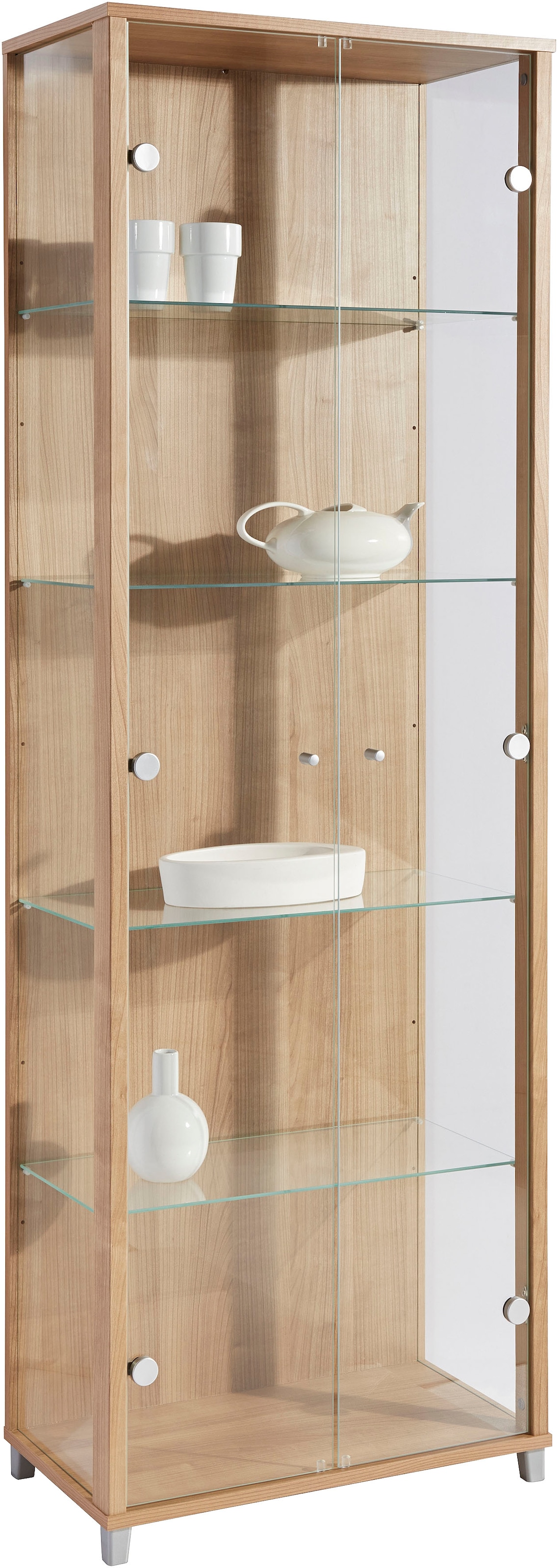 fif möbel, Vitrine »OPTIMA« Standvitrine, Vitrinenschrank, Glasvitrine, Sammlervitrine, nocefarben, Holzwerkstoff, Sicherheitsglas ESG,