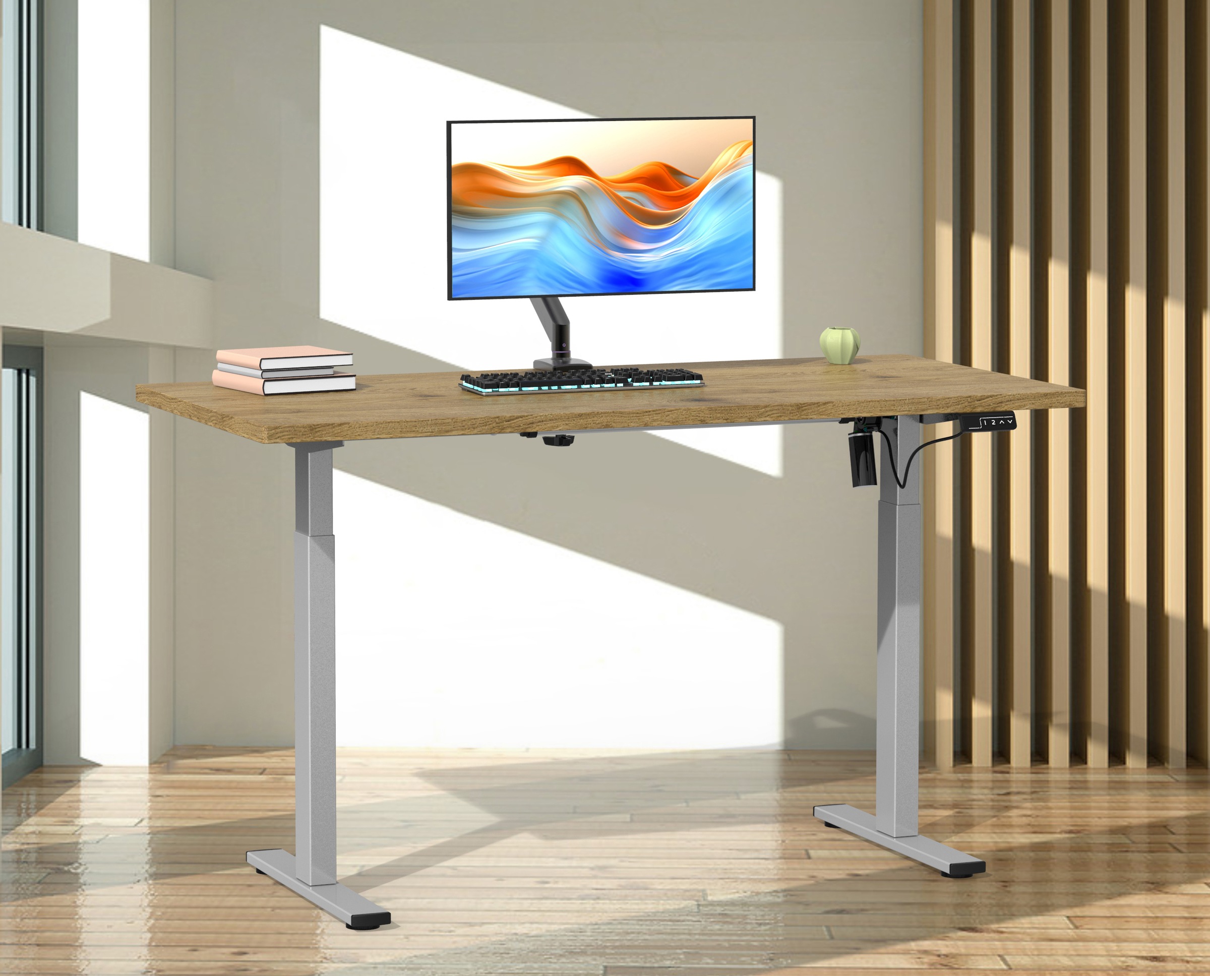 VCM Schreibtisch »VCM Höhenverstellbarer Schreibtisch stufenlos elektrisch höhenverstellbar Lona 140x50 Silber«, (Lona)