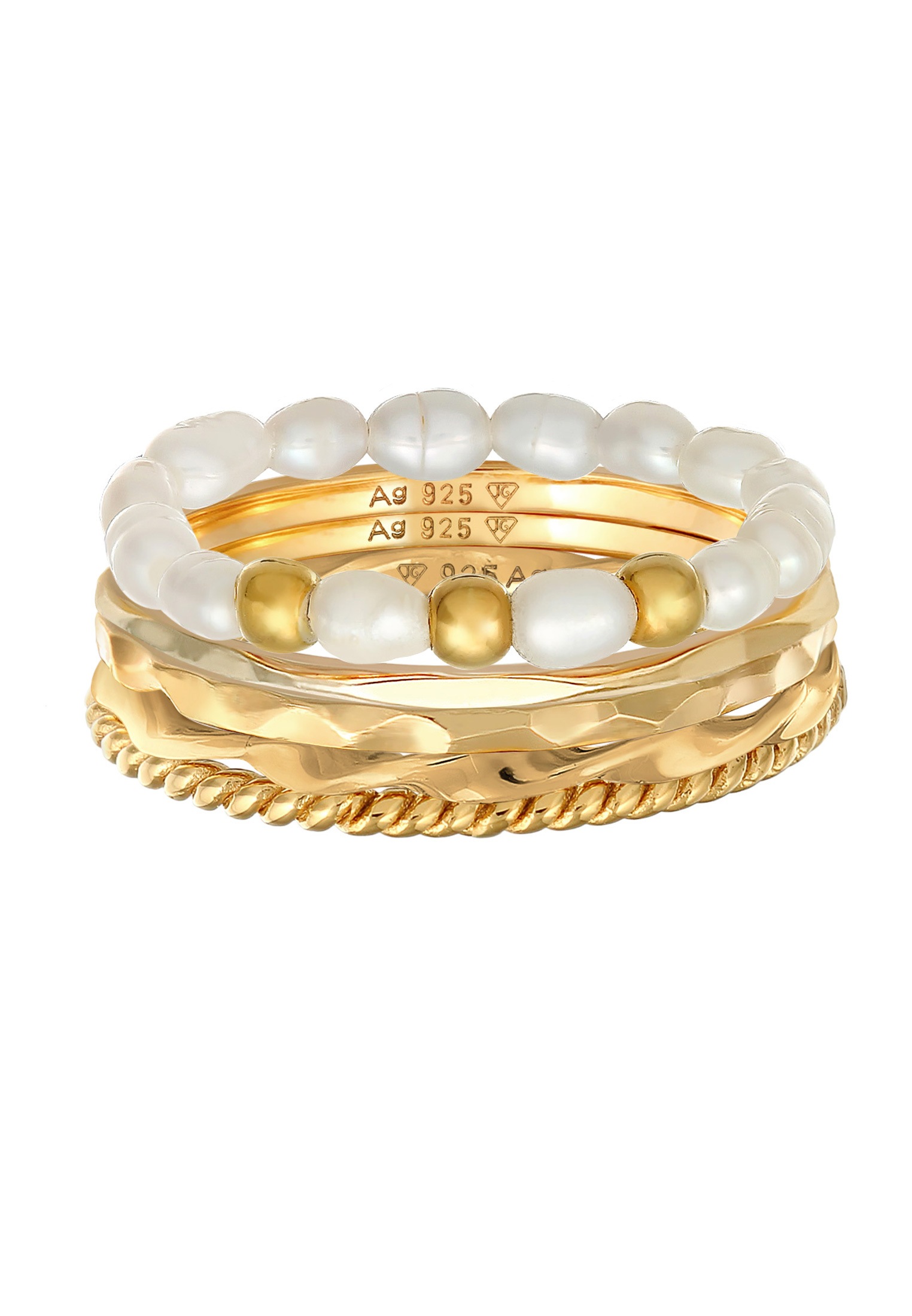 Elli Ring-Set »Ring Süßwasserperlen Basic 5er- Set 925 Silber«