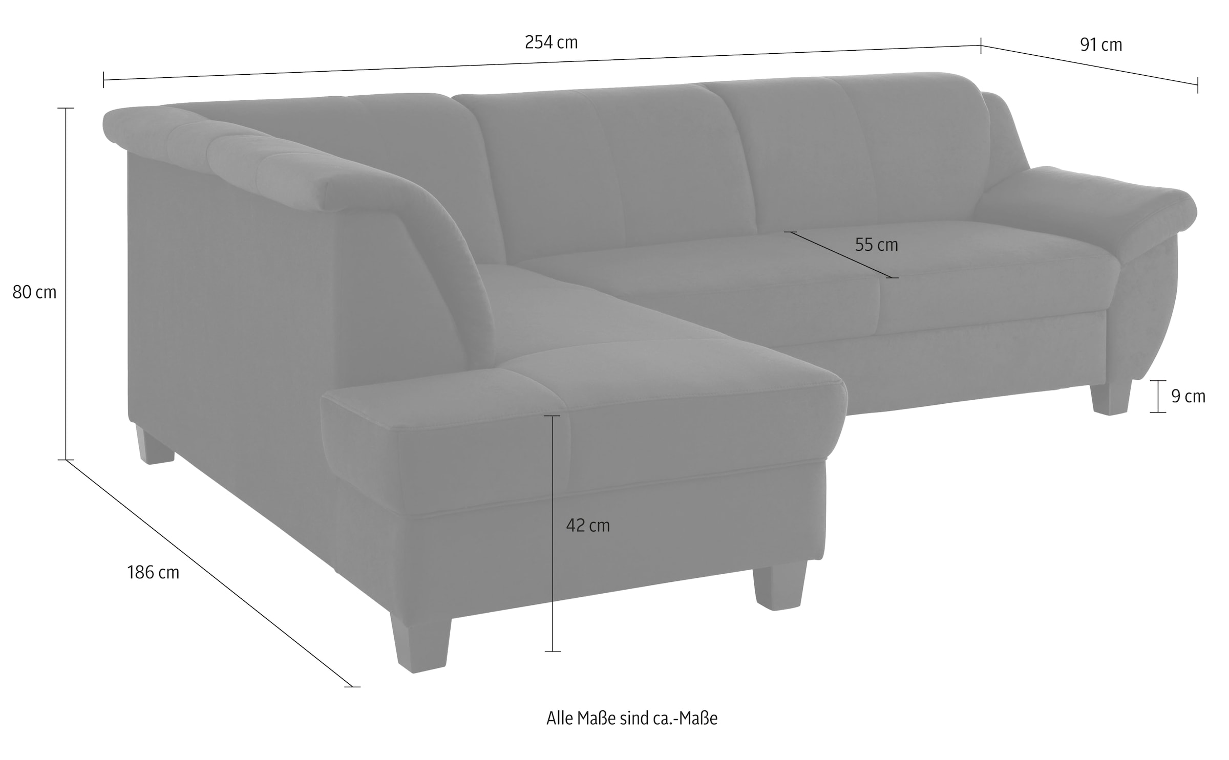 Home affaire Ecksofa »Yesterday L-Form, B/T: 254/186 cm, belastbar bis 140kg/ Sitz«, Microfaser, natur