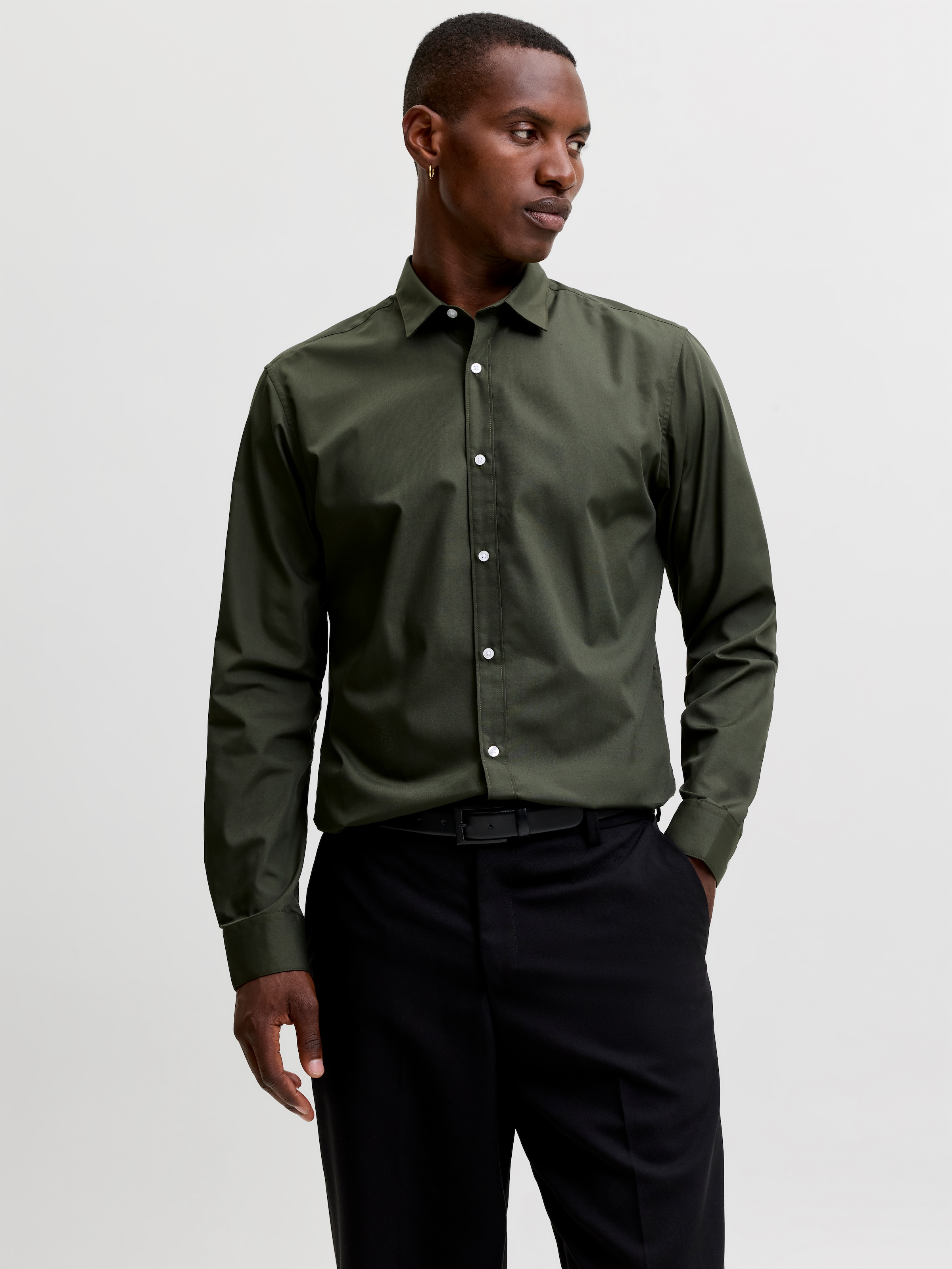 Jack & Jones Langarmhemd »JJJOE SHIRT LS PLAIN« Materialmix, slim fit