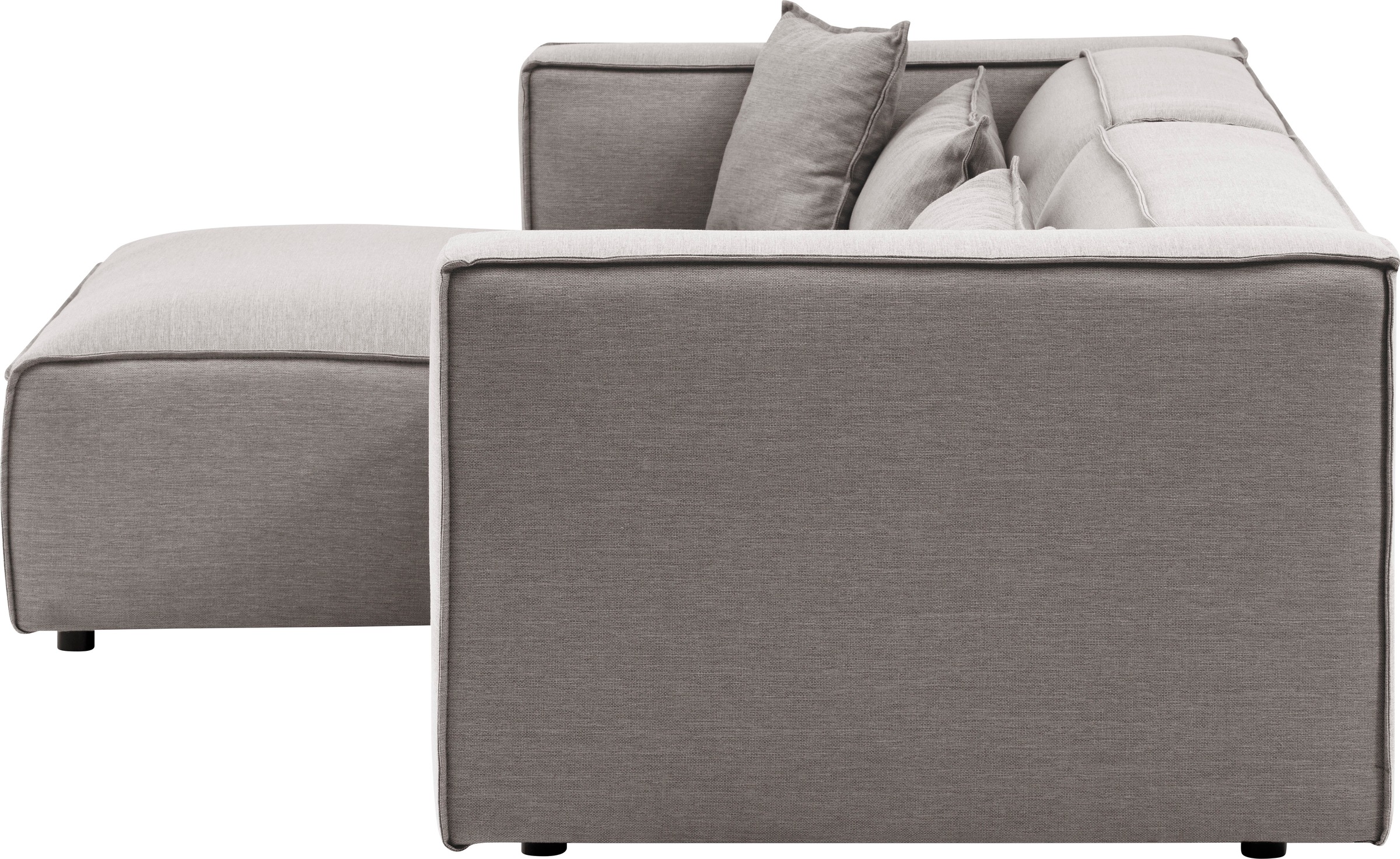 LeGer Home by Lena Gercke Ecksofa »PIARA mit Kedernaht, Cord, Leinenoptik o. Strukturstoff, Couch, L-Form«, wahlweise Ottomane rechts/links, schwarze Füße, bequemer Sitzkomfort
