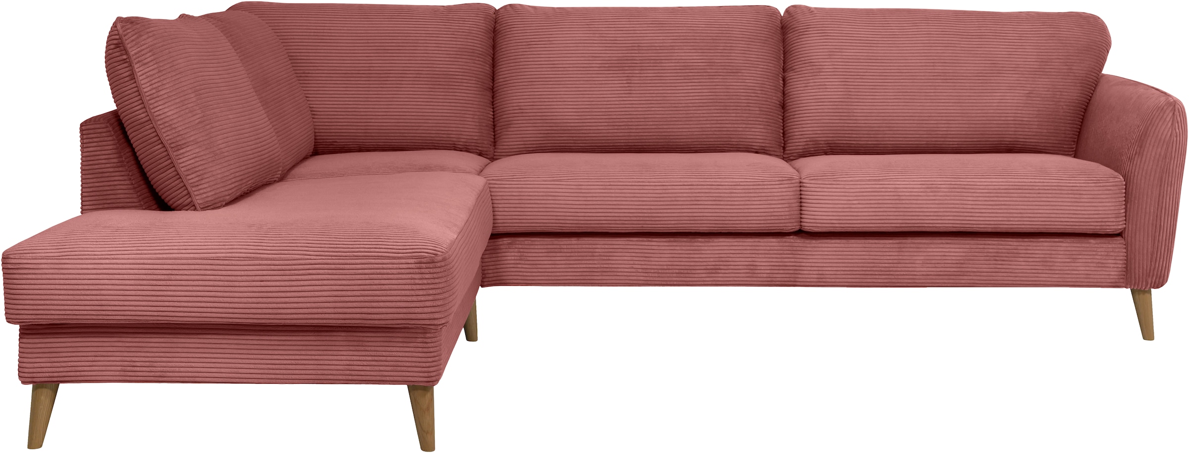 Home affaire Ecksofa »MARSEILLE 278/202 cm, L-Form, Ottom. rechts/links, verschiedene Bezüge«, Massivholzbeine Eiche, Landhausstil, Wellenunterfederung