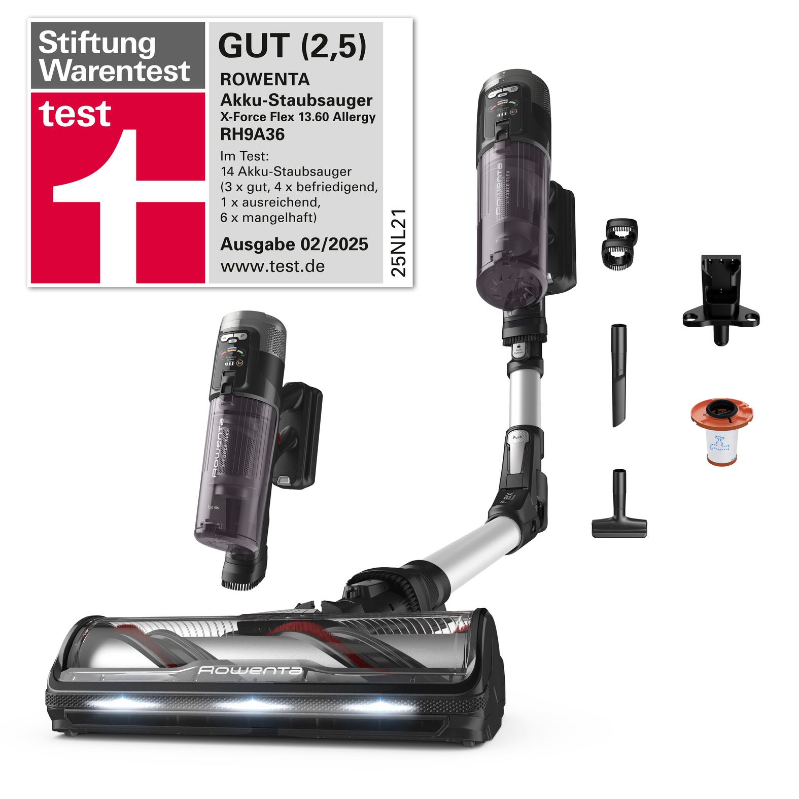 Rowenta Akku-Handstaubsauger »13.60 Allergy, hohe Saugleistung, ultraleicht, Flex-Gelenk, LED-Licht«, sehr leicht, automatische Saugleistungsanpassung, RH9A36