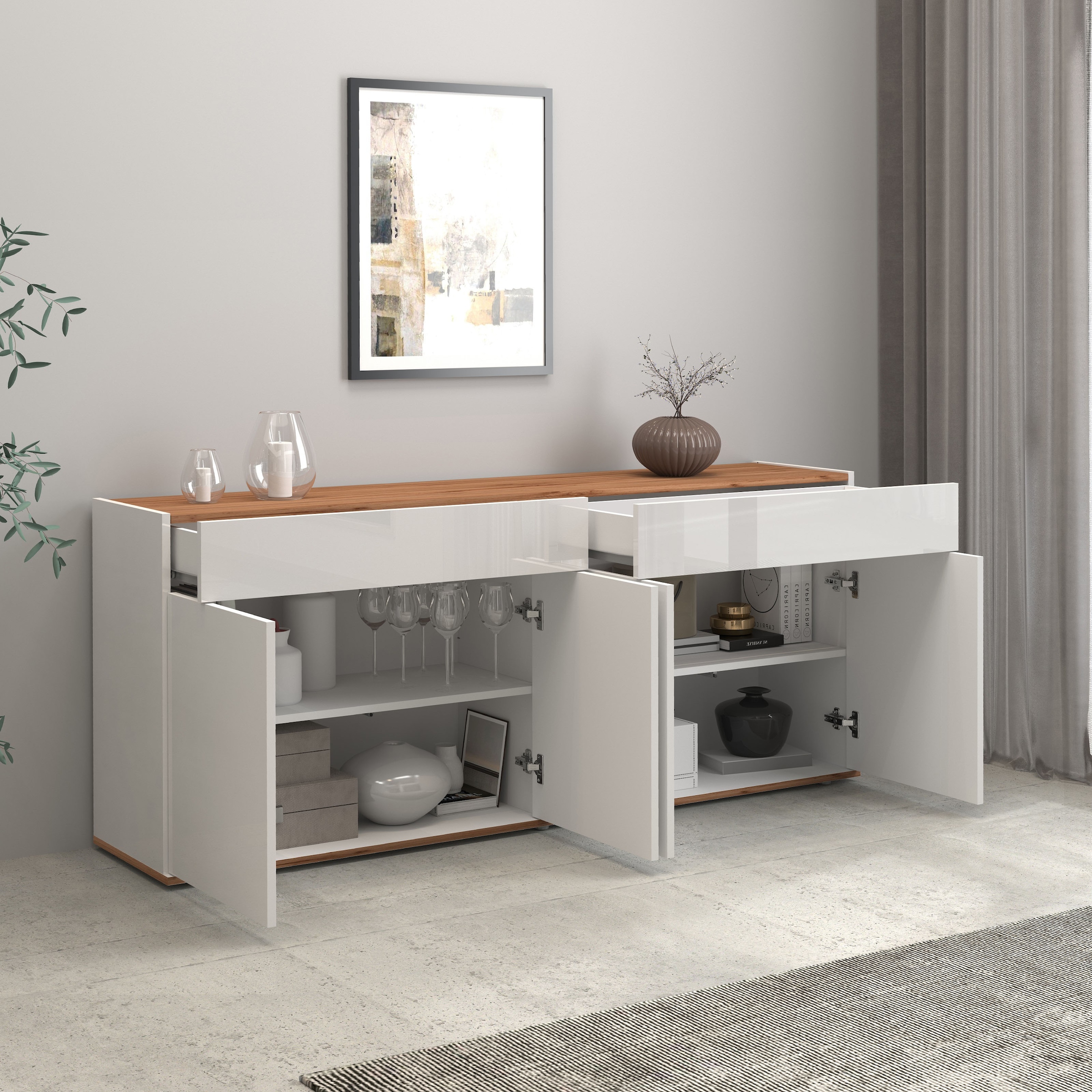 INOSIGN Sideboard »Garda, Kommode, Schrank, Kredenz«, 4 Türen, 2 Schubladen, grifflos Breite 160,1 cm