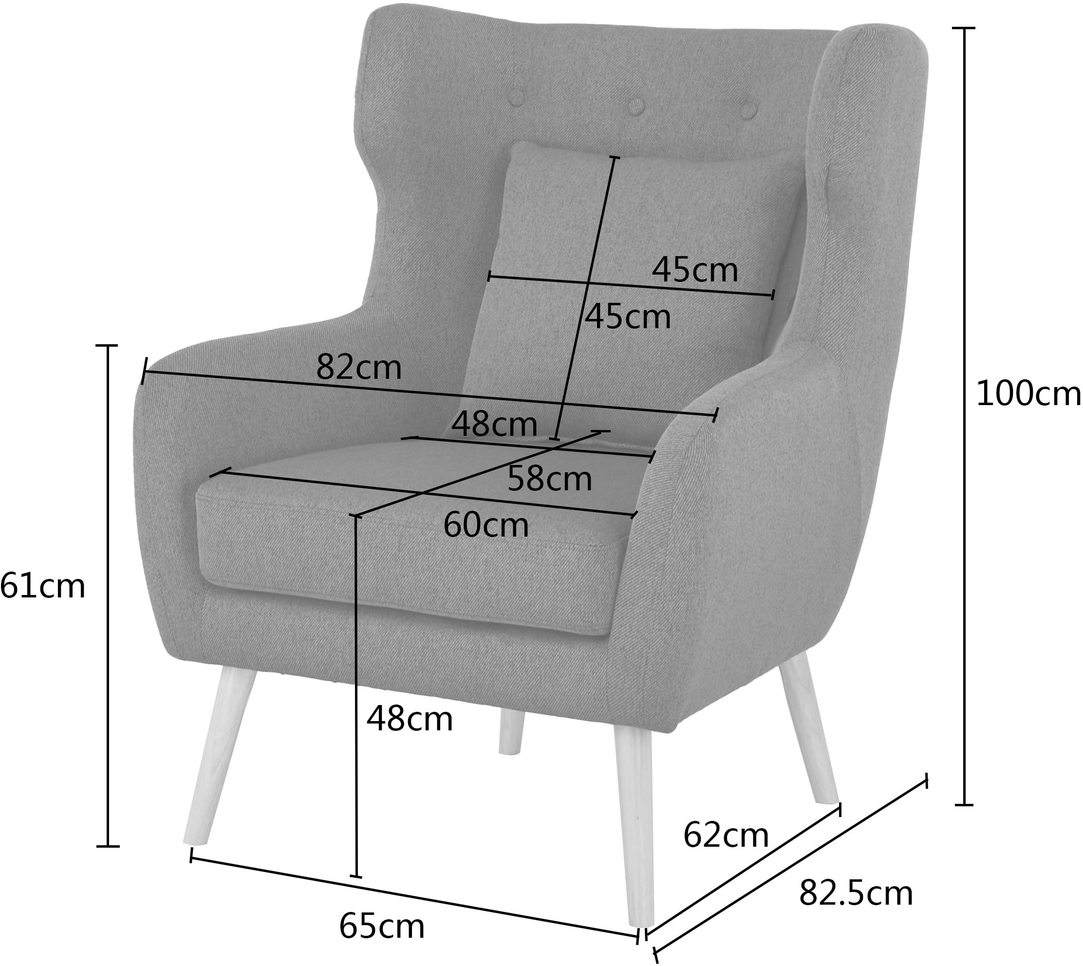 Home affaire Ohrensessel »Yamuna« mit Sitzpolsterung, Gestell und Füße aus Massivholz, Sitzhöhe 47 cm