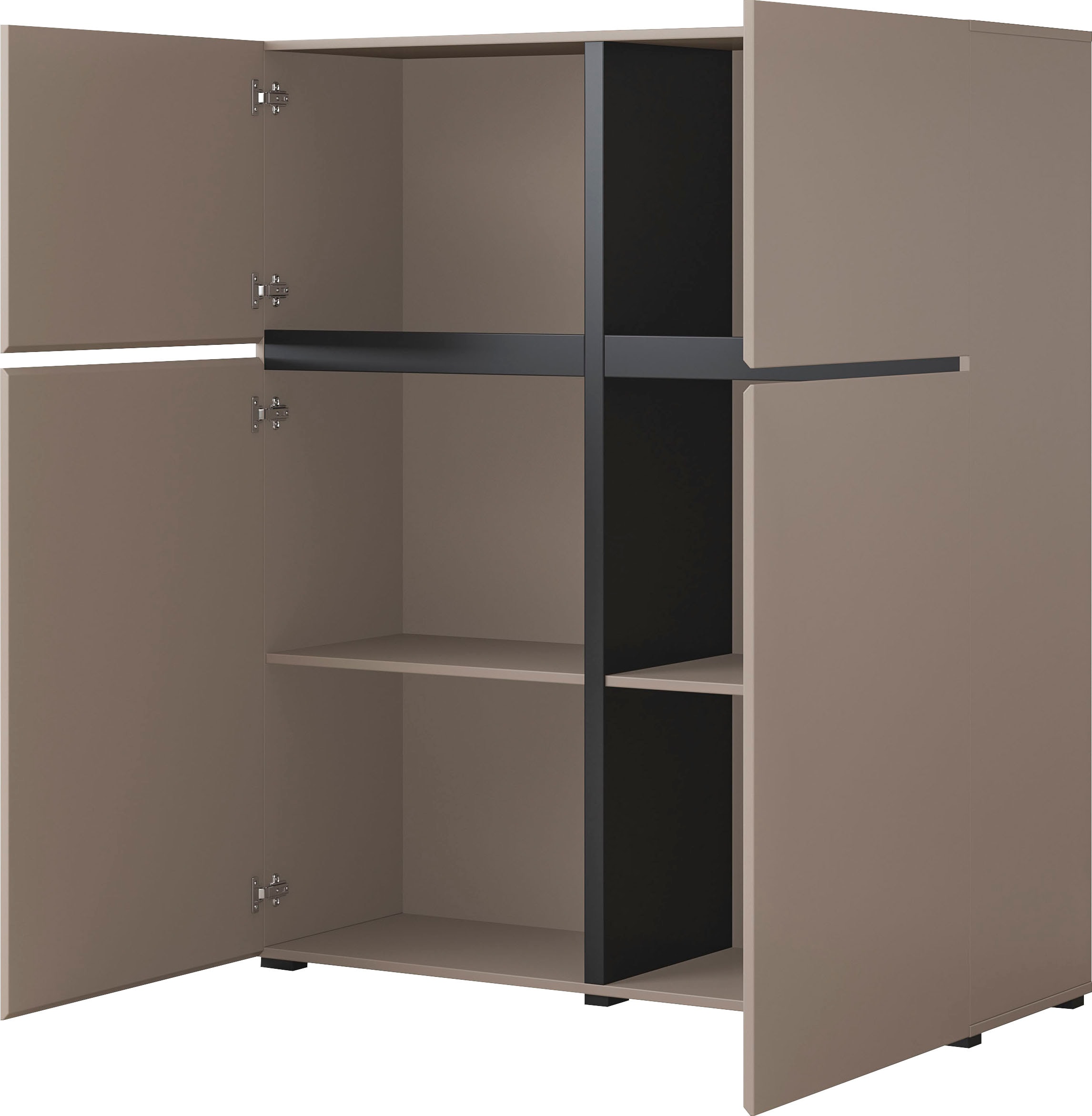 INOSIGN Highboard »Cross, moderne grifflose Hochkommode mit 4 Türen,Türkommode«, Hochschrank, Höhe 139 cm mit viel Stauraum, Einlegeböden verstellbar