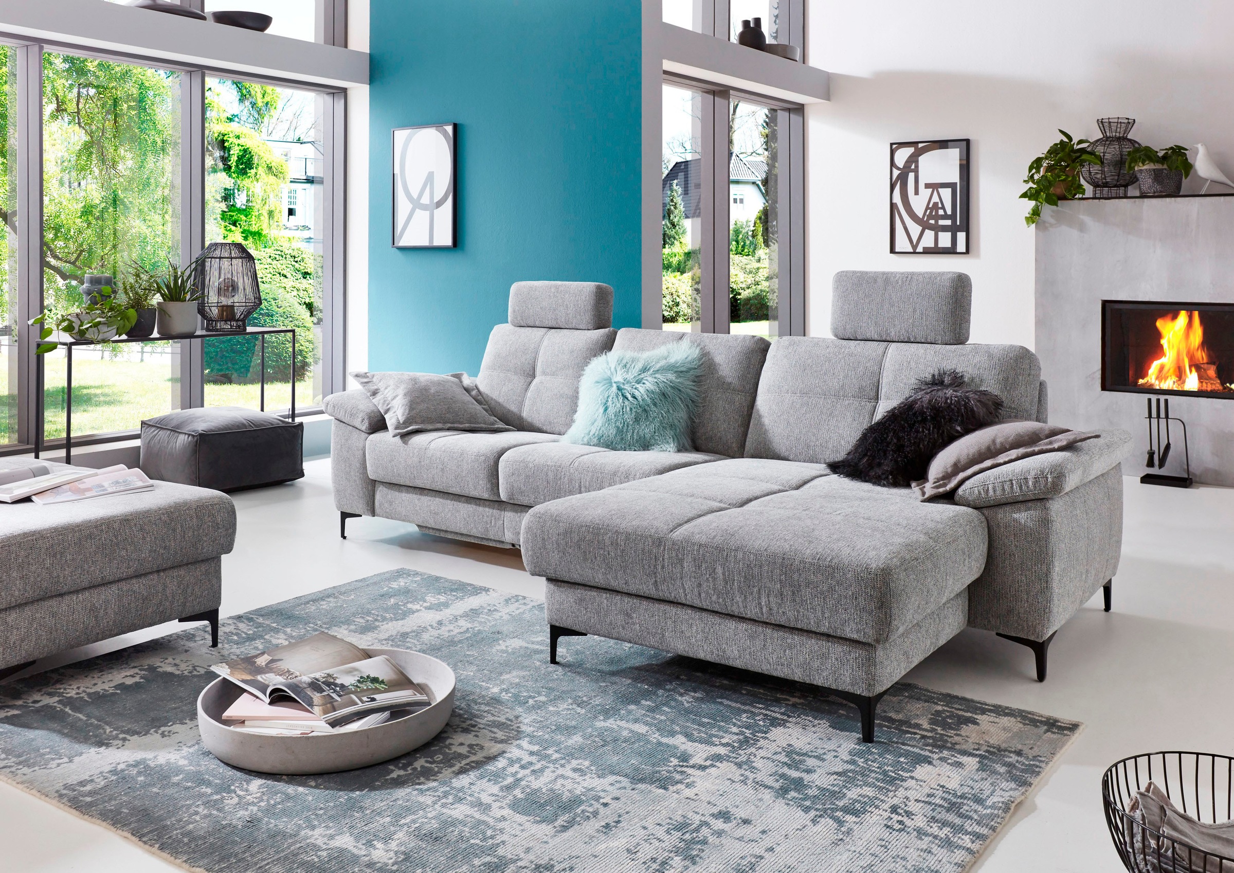 3C Carina Ecksofa »Burnaby bequem und modern, L-Form«, 2 Kopfstützen, optional mit Schlaf- und motorischer Relaxfunktion