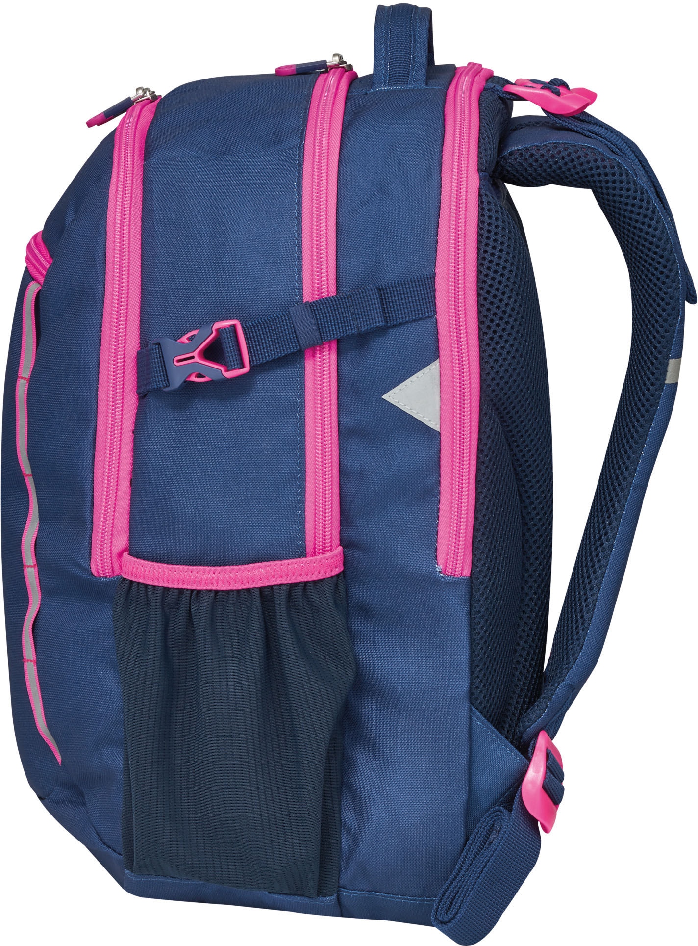 Herlitz Schulrucksack »Ultimate, navy«, Floureszierende Flächen-reflektierende Streifen auf den Schultergurten, enthält recyceltes Material (Global Recycled Standard)