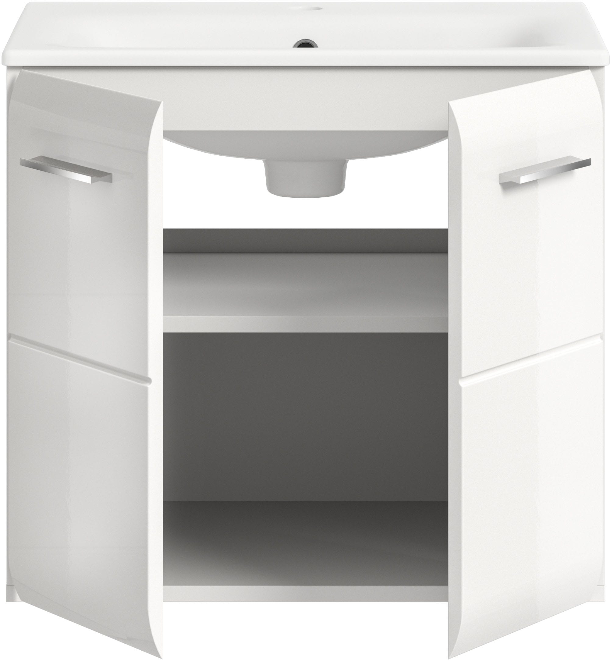 INOSIGN Waschbeckenunterschrank 2 Stk. tlg. Florenz, Waschtisch inkl. Waschbecken, Weiß Hochglanz Tiefzieh