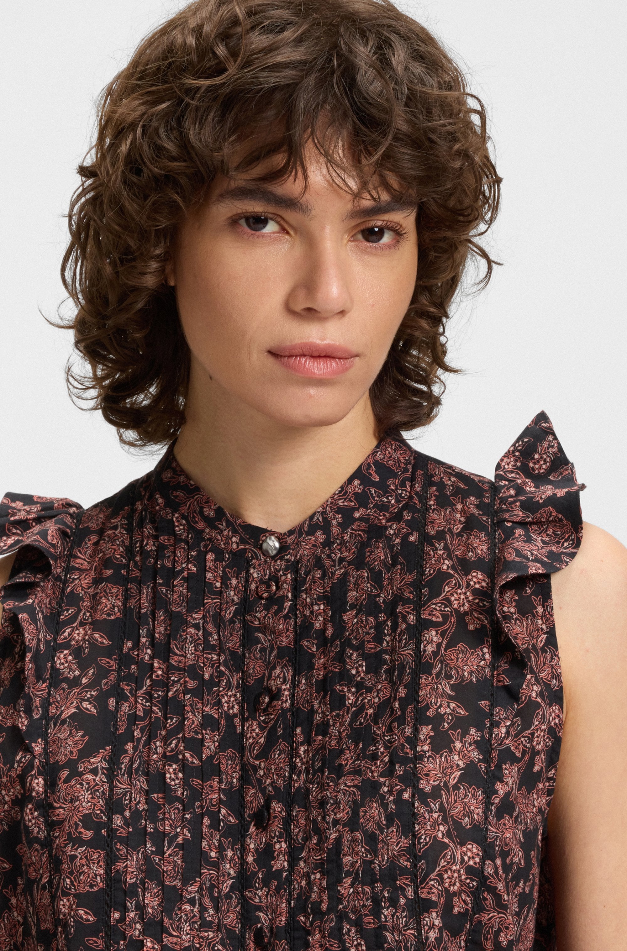 BOSS ORANGE Klassische Bluse »Bantiana Premium Damenmode«, mit Ajour Details, Stehkragen