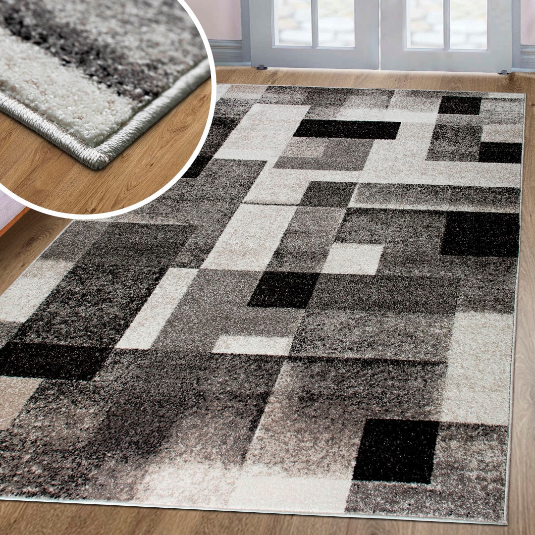 my home Teppich »Corine«, rechteckig, 9 mm Höhe, mit besonders weichem Flor, Kurzflor, modernes Karo-Design