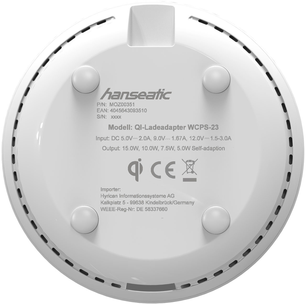 Hanseatic Smartphone-Ladegerät, QI-Ladeadapter,15W max.1,5m Kabellänge