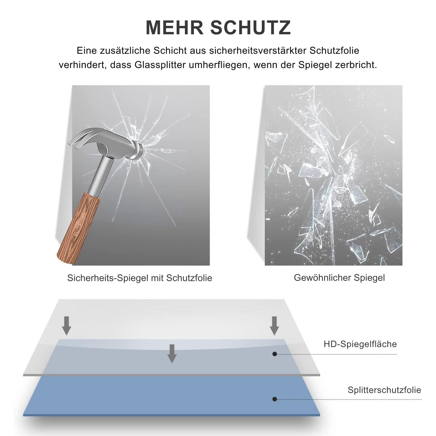 Loevschall Wandspiegel »Rechteckige Spiegel mit schwarzem Alurahmen, wendbar, einfache Montage«, (2 Größen - 51x76 / 61x76 cm, vertikal und horizontal möglich, Schwarz), Spiegel für Schlafzimmer, Wohnzimmer, Garderobe, Flur und Badezimmer