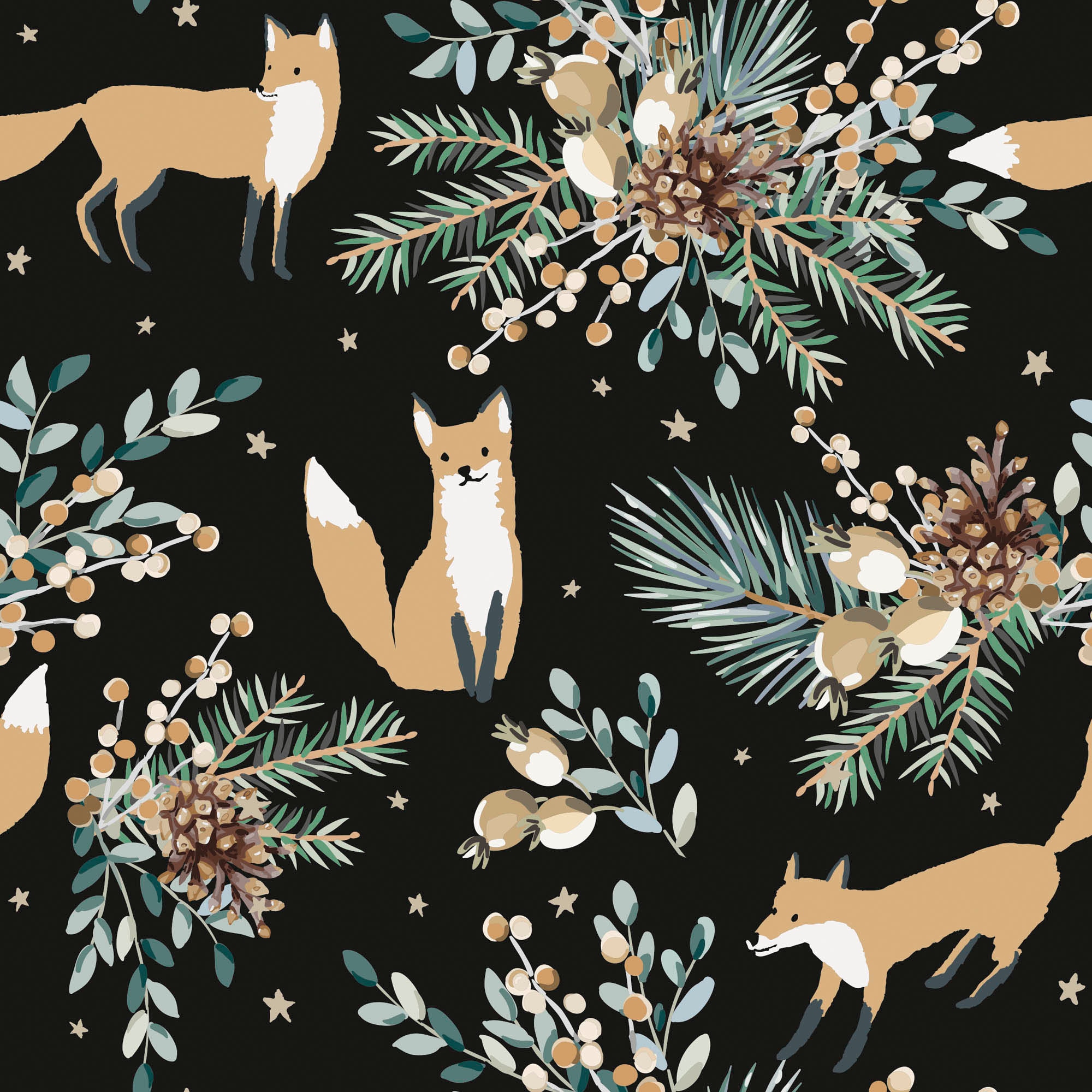 queence Dekokissen »Alice«, Kissenhülle,Füchse,Tier,Tiermotiv,Blumen,Schwarz,Minimalistisch,Natur