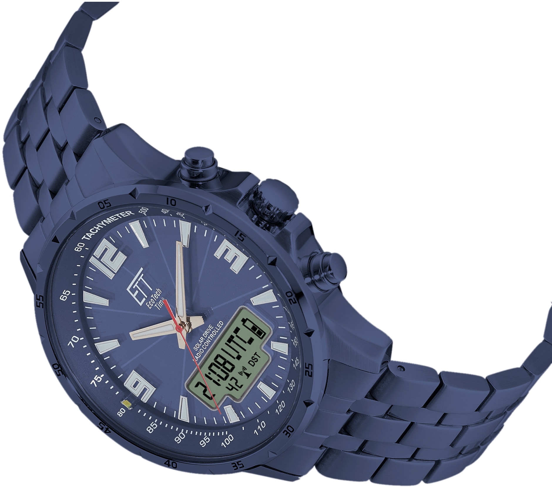 ETT Funkchronograph »Arctica« Armbanduhr, Herrenuhr, Stoppfunktion, Datum, Solar, Edelstahlarmband