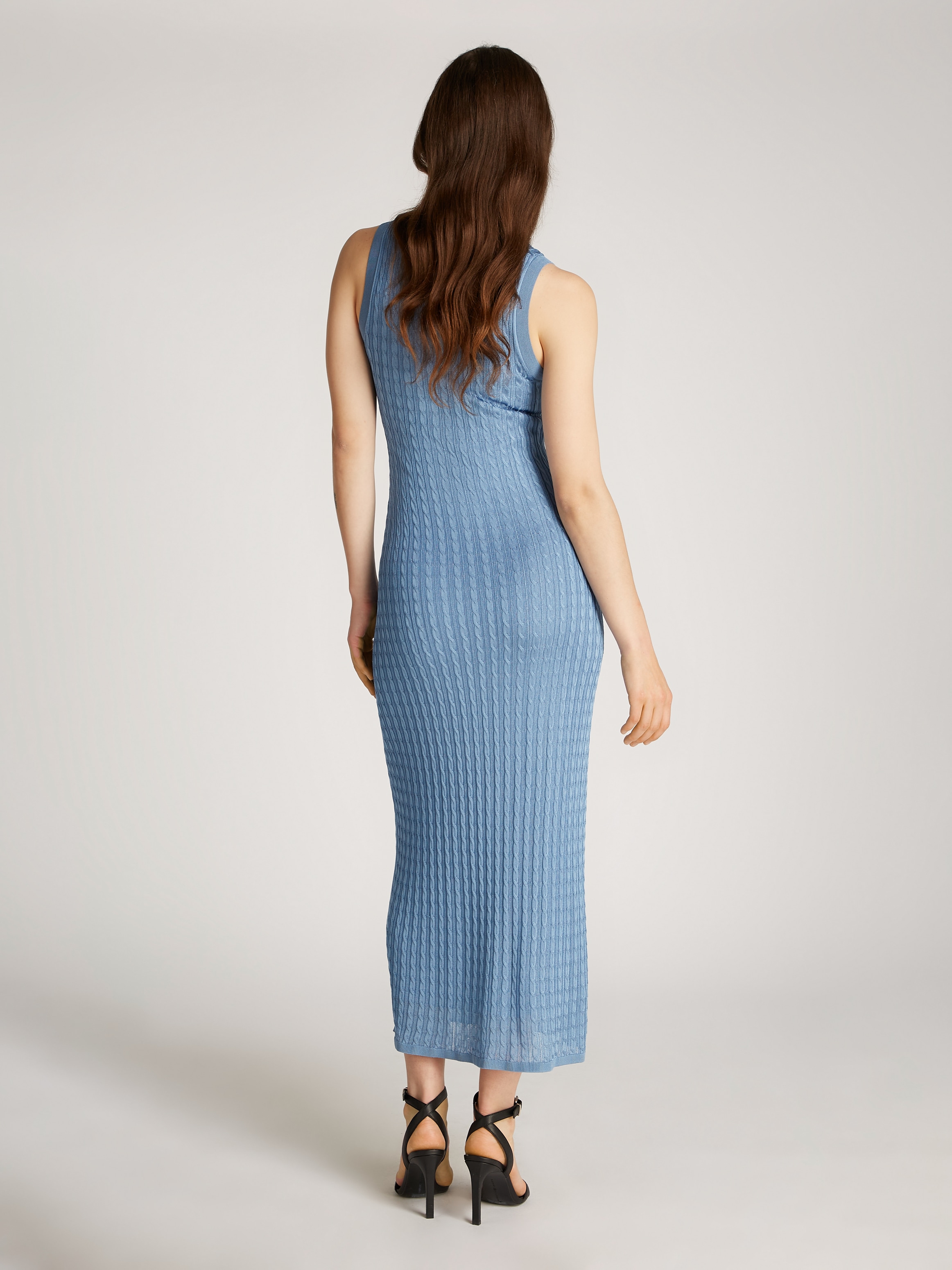 Tommy Hilfiger Strickkleid »RAYON CABLE LONG FLARED DRESS NS«, mit Zopfmuster